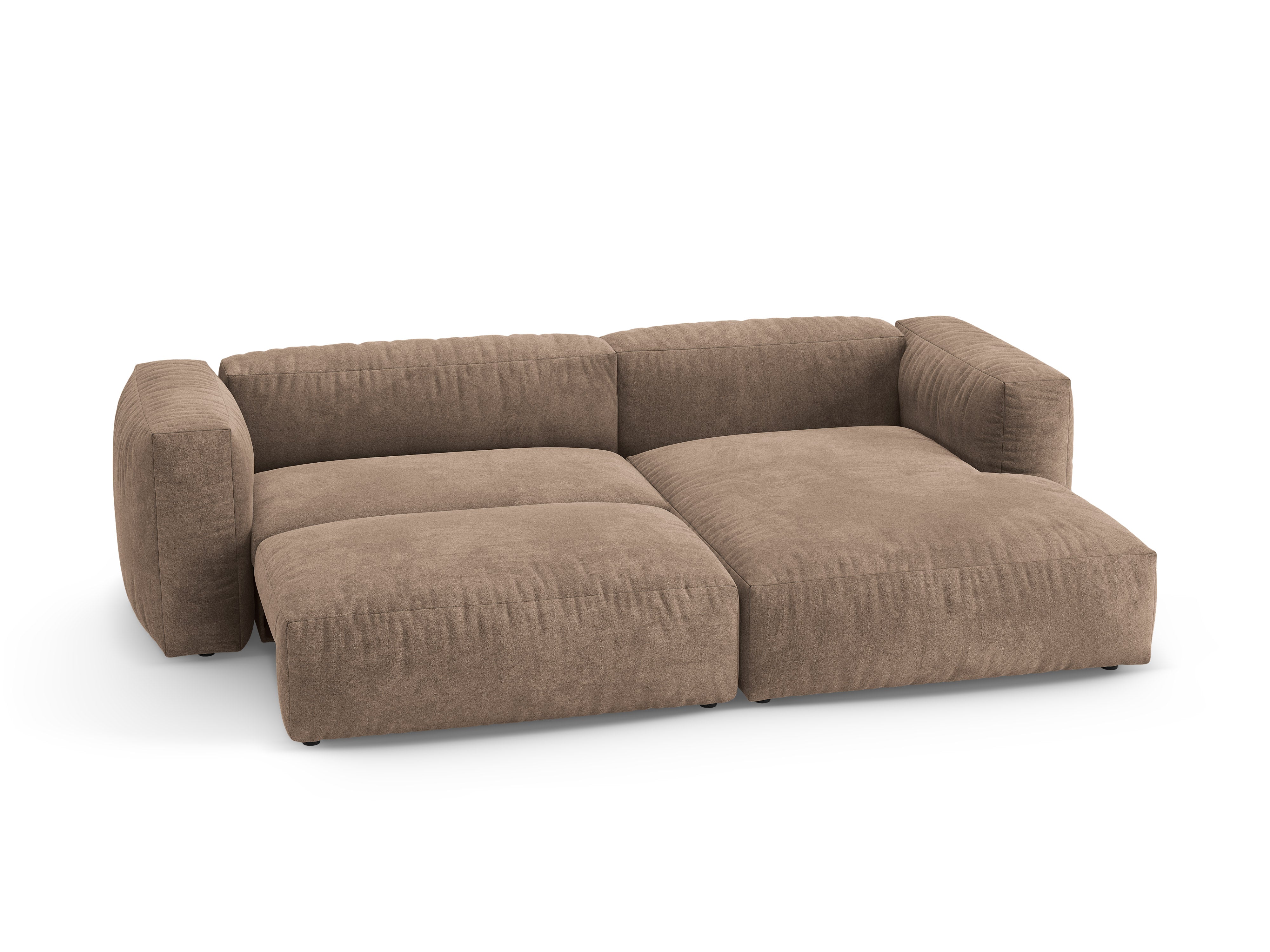 Samt-Ecksofa rechts mit Schlaffunktion MARTINA dunkelbeige