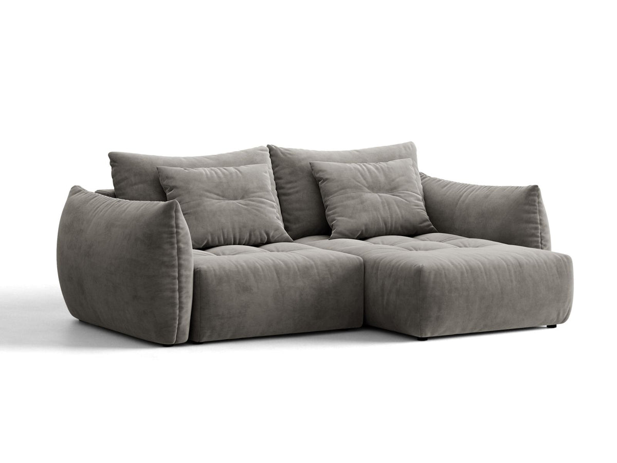 Narożnik aksamitny prawostronny z funkcją spania BLOOM szary – ujęcie 2