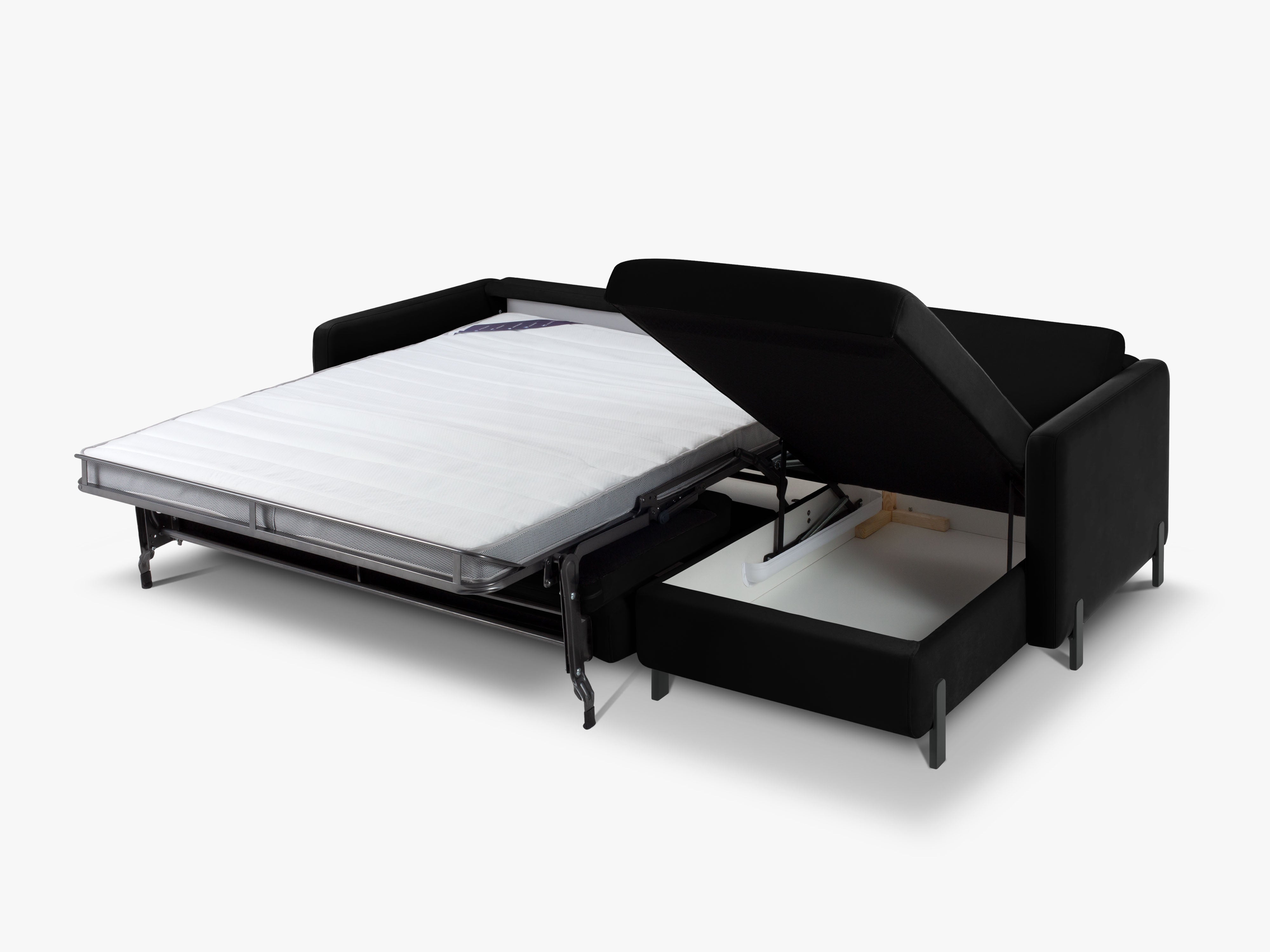 Zwarte rechtszijdige fluwelen hoekbank met slaapfunctie GLORIA