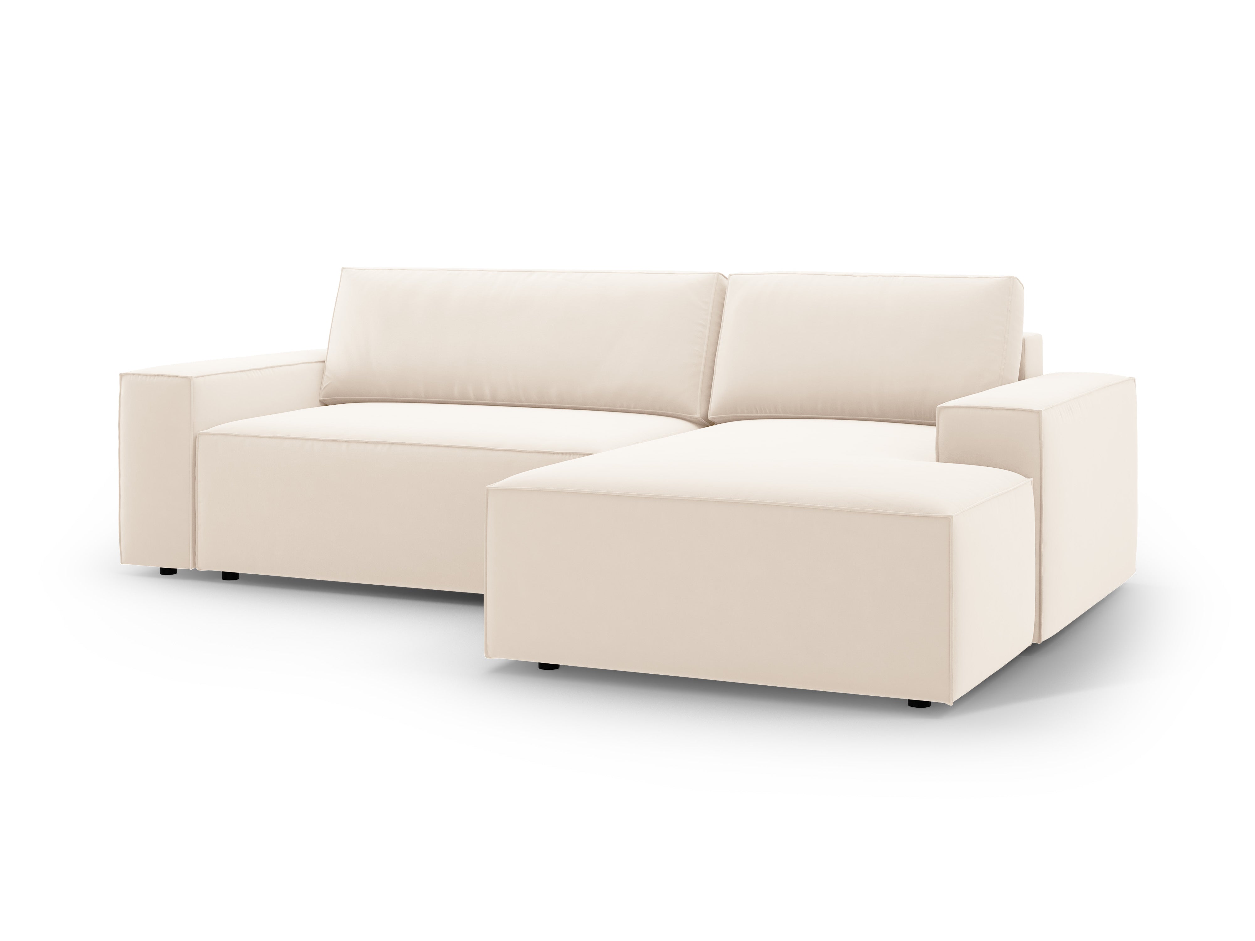 Fluwelen hoekbank rechts met slaapfunctie JODIE lichtbeige
