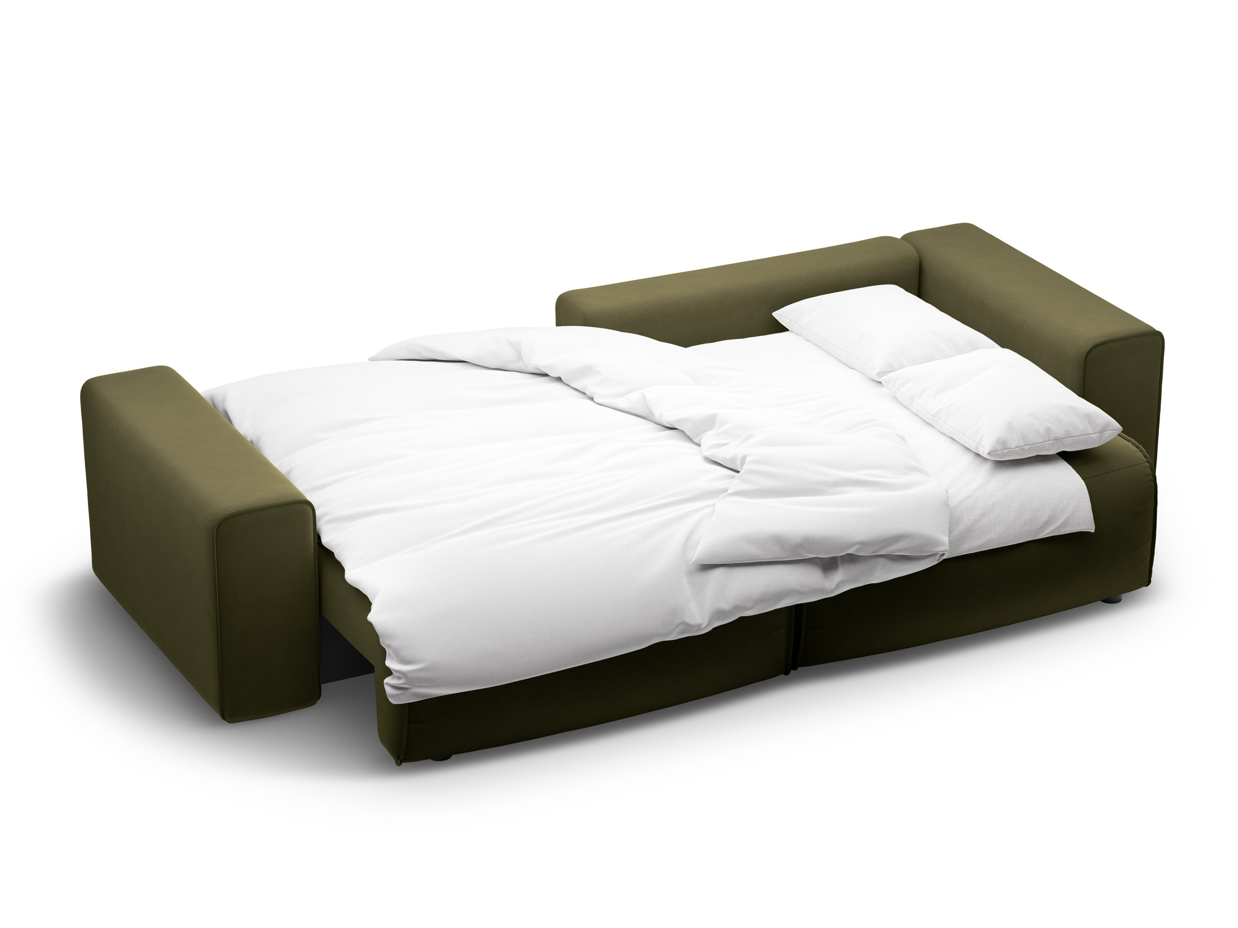 Groene 3-zits fluwelen hoekbank met slaapfunctie VICTOR rechts