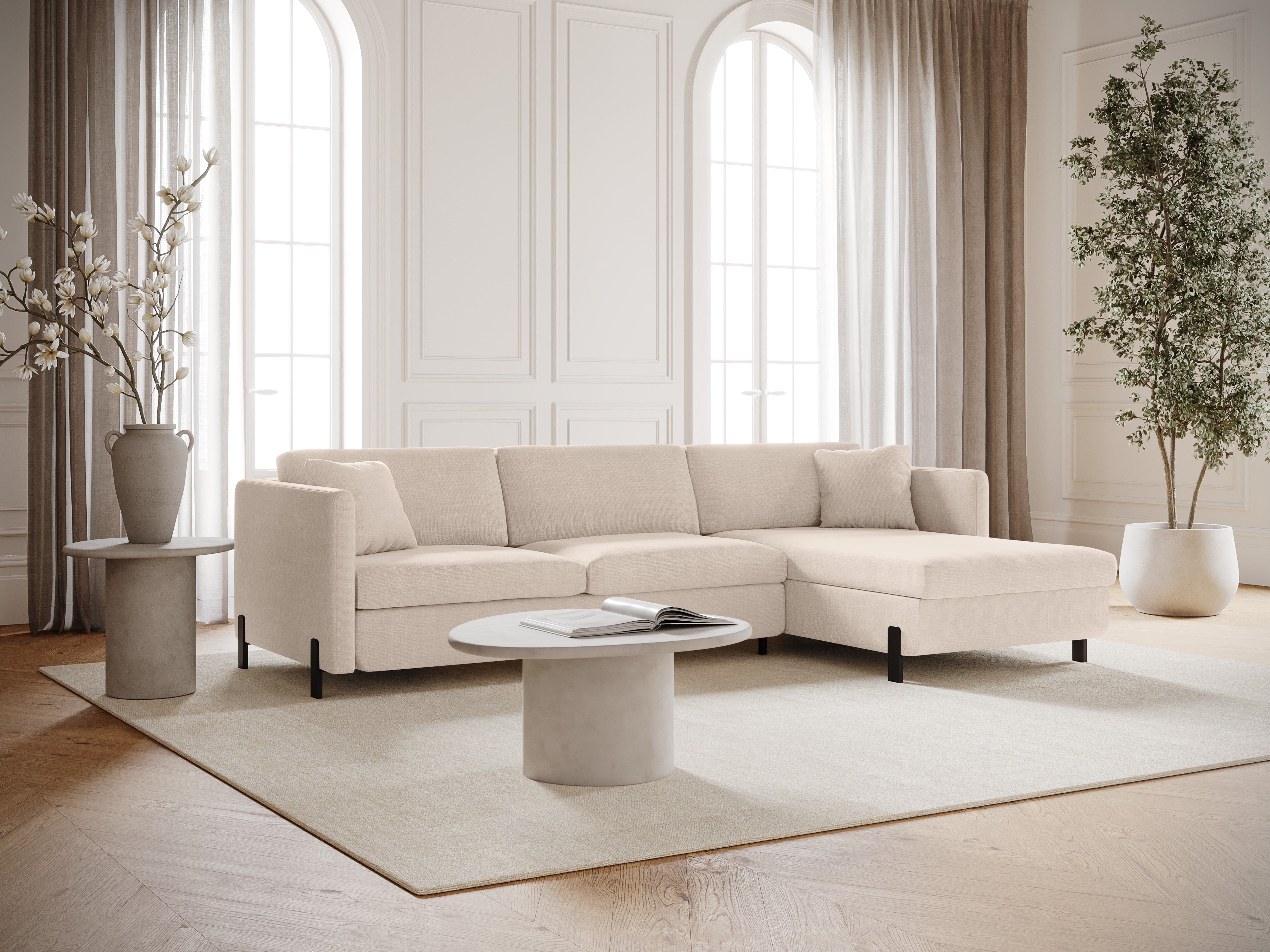 Rechtsseitige 4-Sitzer Schlafcouch GLORIA beige Chenille
