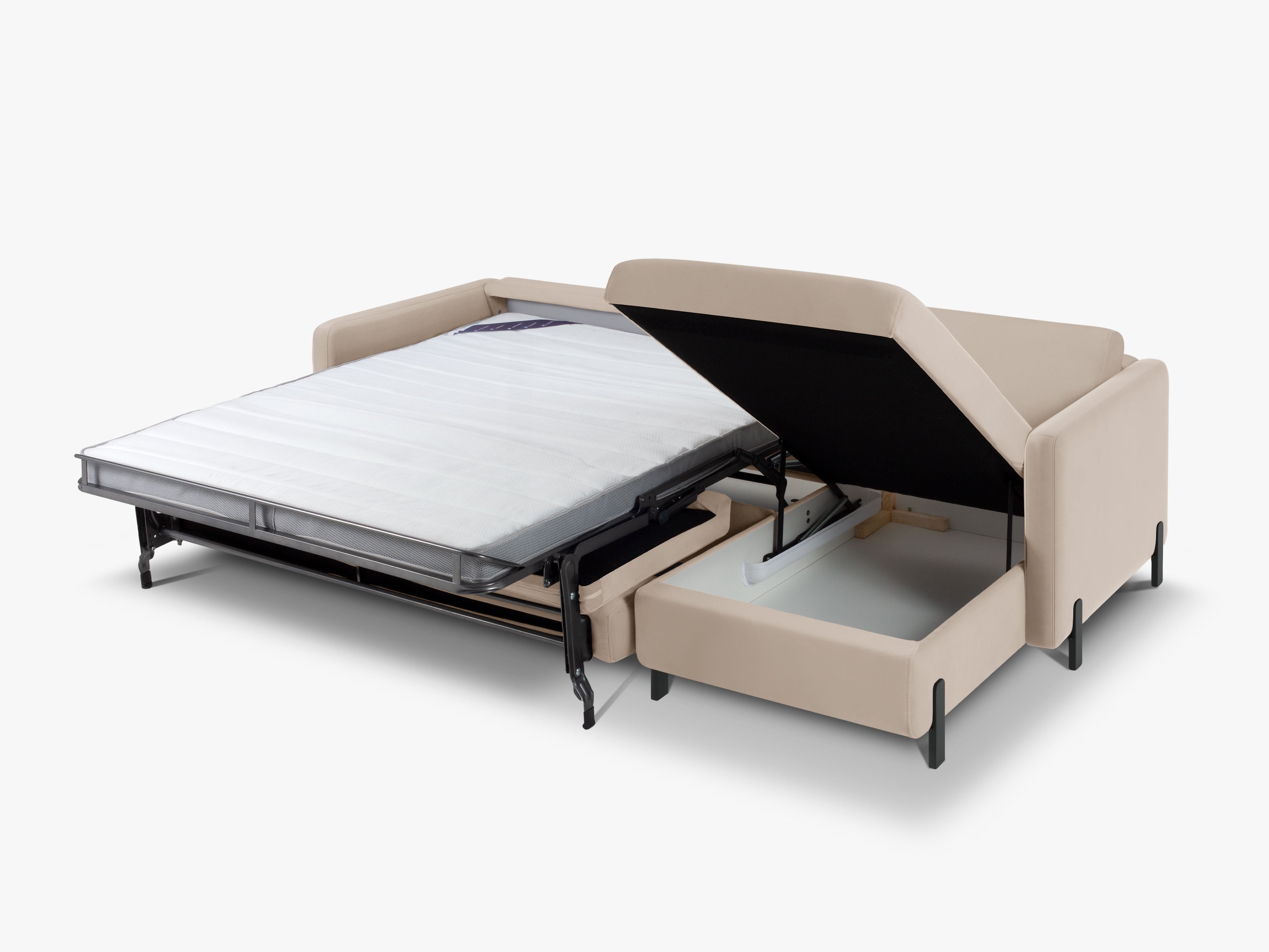 Beige 4-persoons rechtse fluwelen hoekbank met slaapfunctie GLORIA