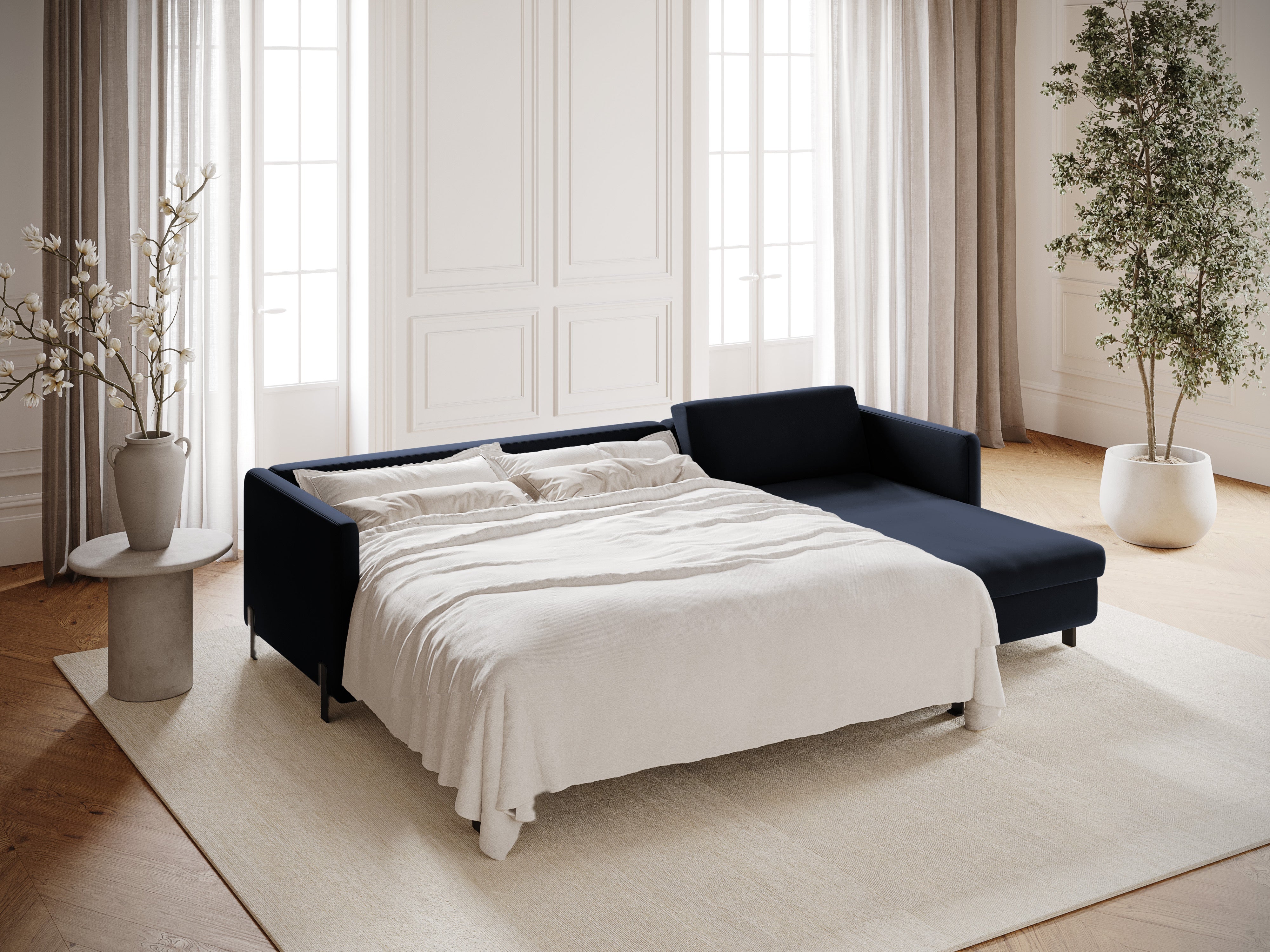 Samt-Ecksofa rechtsseitig für 4 Personen mit Schlaffunktion GLORIA königsblau