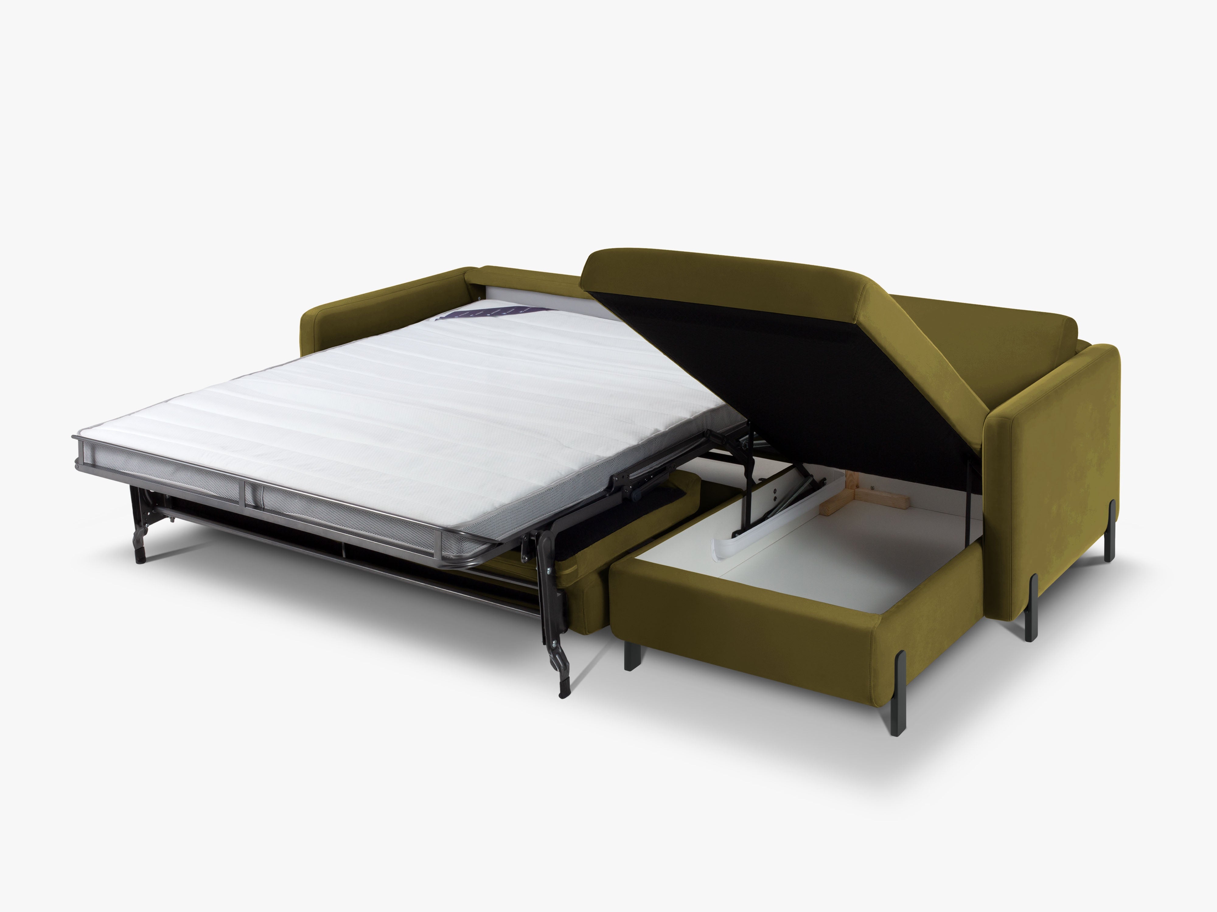 Velvet right-sided corner sofa for 4 people with sleeping function GLORIA green