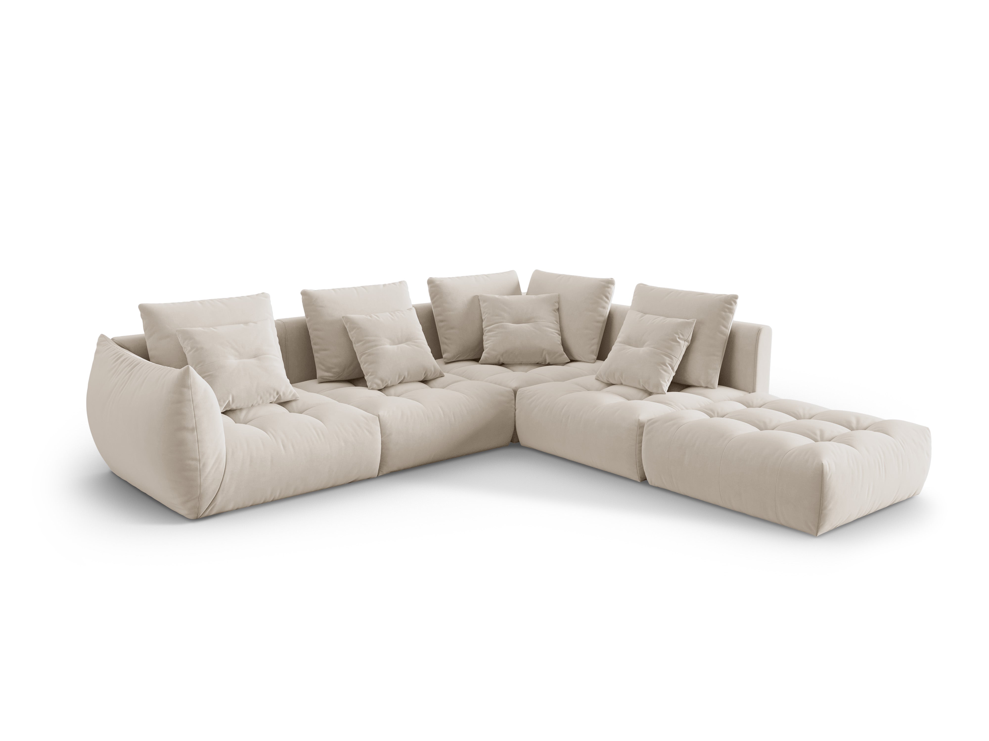 Modular velvet corner sofa for 4 people right-sided BLOOM ecru
