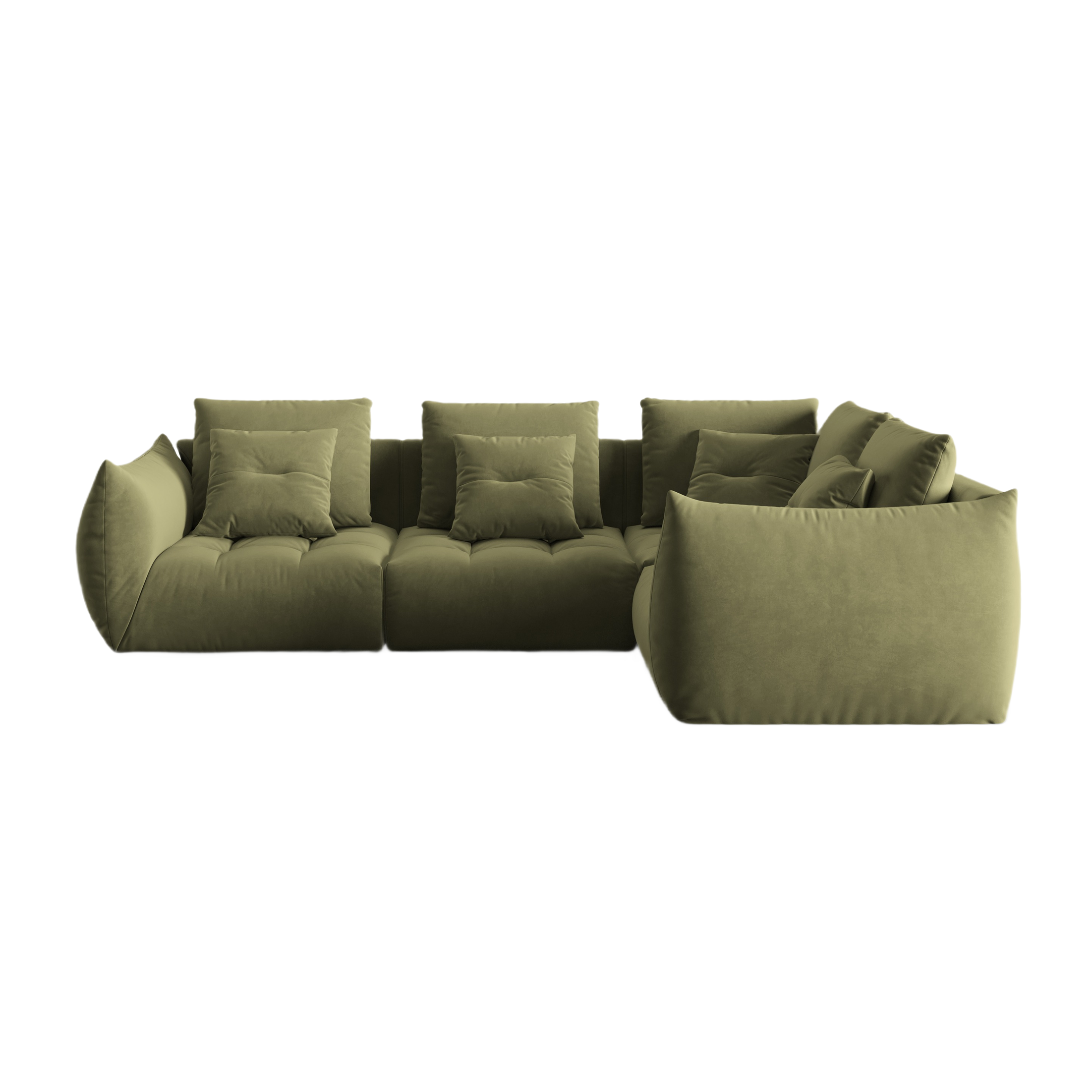 Modular velvet corner sofa for three people, right-facing, BLOOM, green