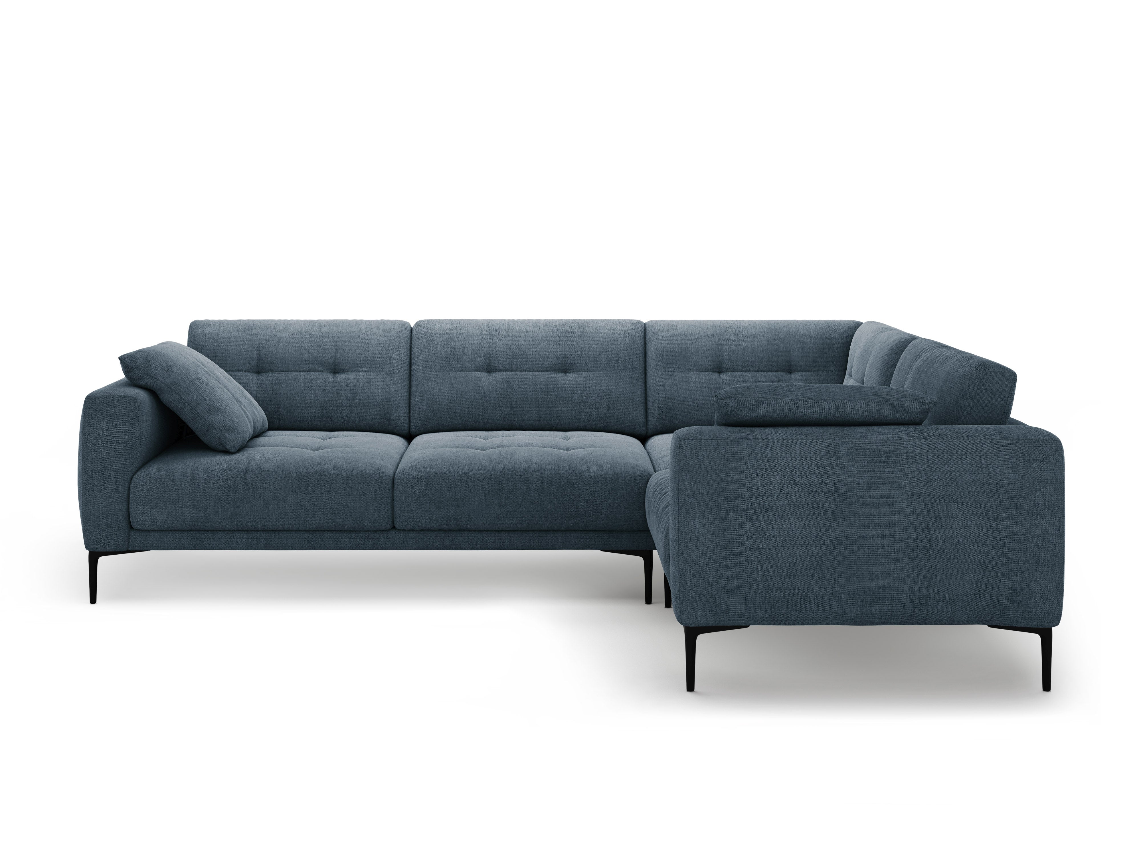 Right-facing L-shaped corner sofa BEMY in dark blue chenille