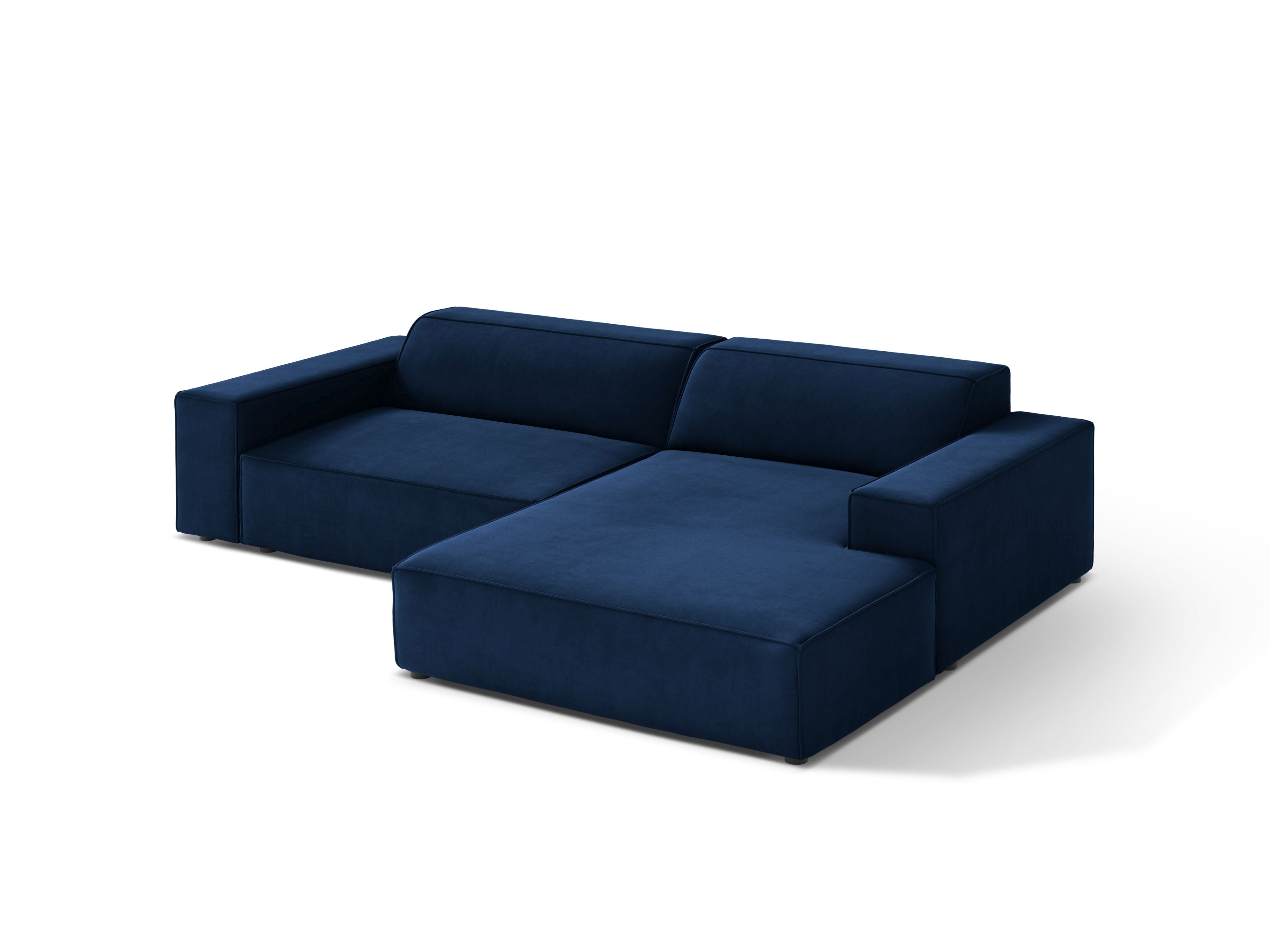 Driepersoons rechtszijdige fluwelen hoekbank JODIE in koninklijk blauw