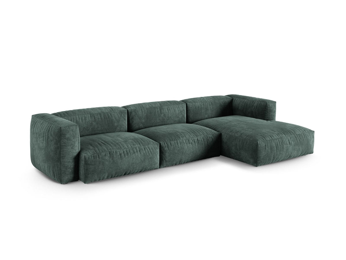 Narożnik aksamitny prawostronny 3-osobowy XL MARTINA petrol – ujęcie boczne