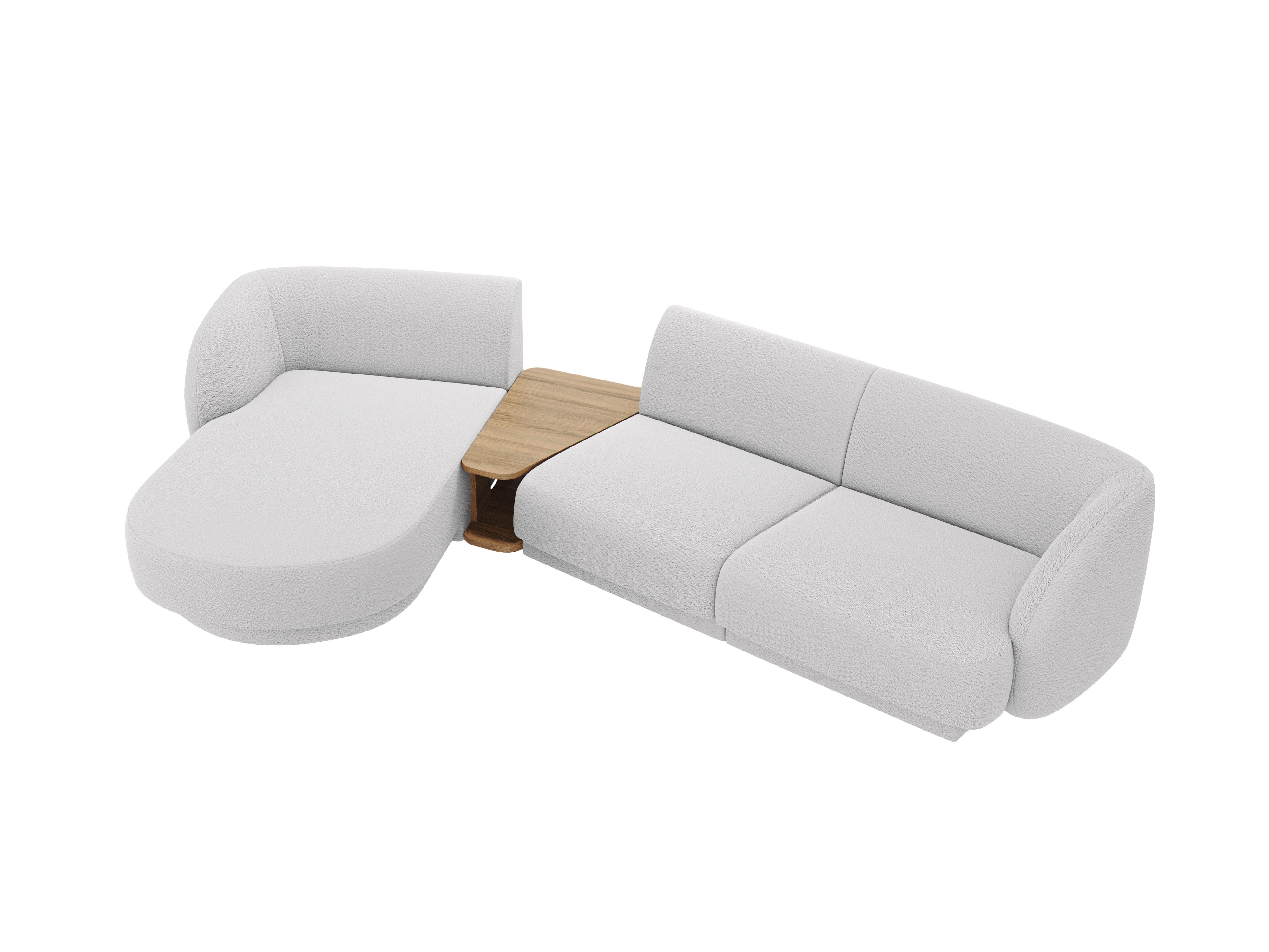Modulaire hoekbank met tafel 3-zits links MILEY lichtgrijs boucle
