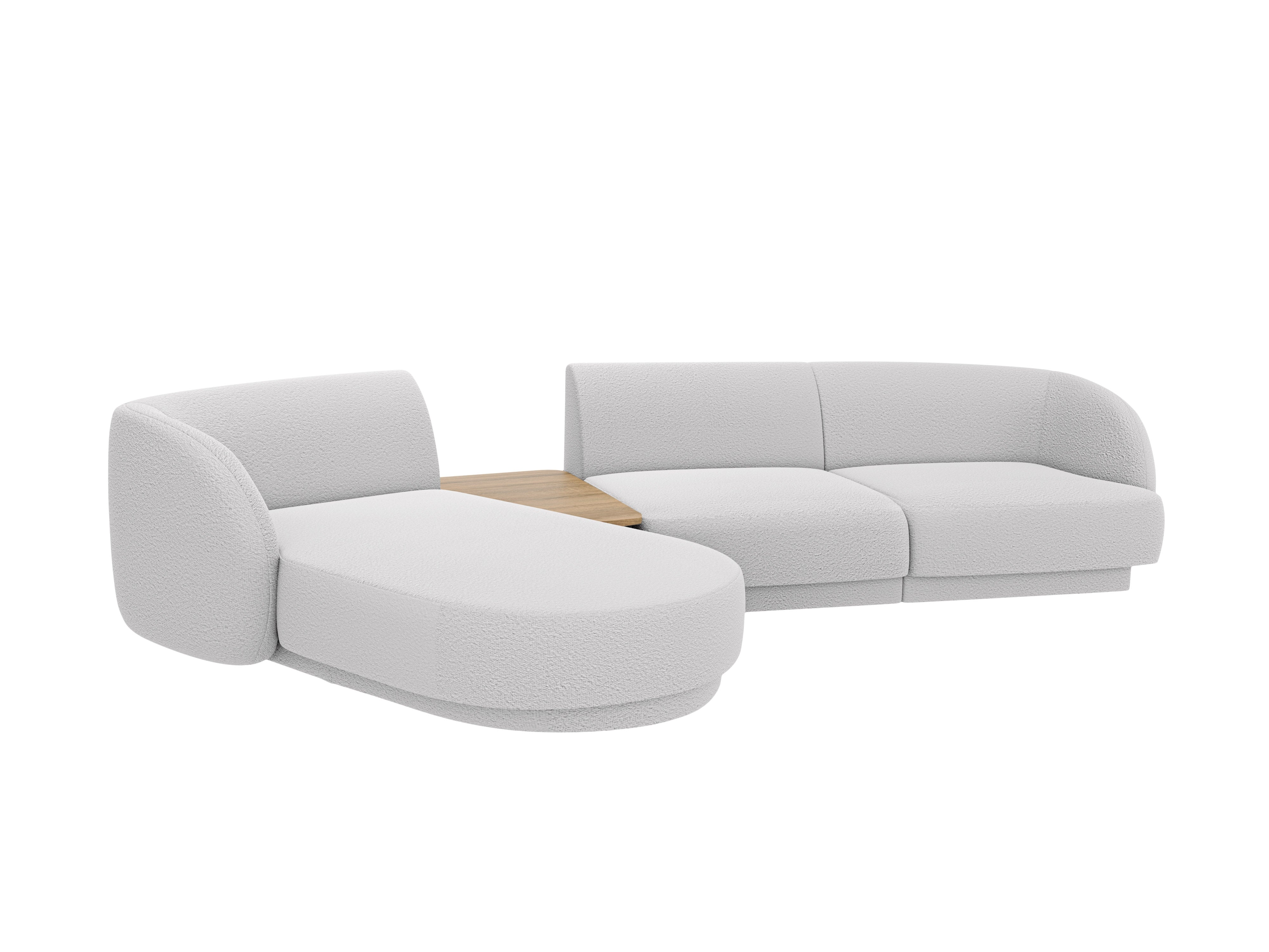 Modulaire hoekbank met tafel 3-zits links MILEY lichtgrijs boucle