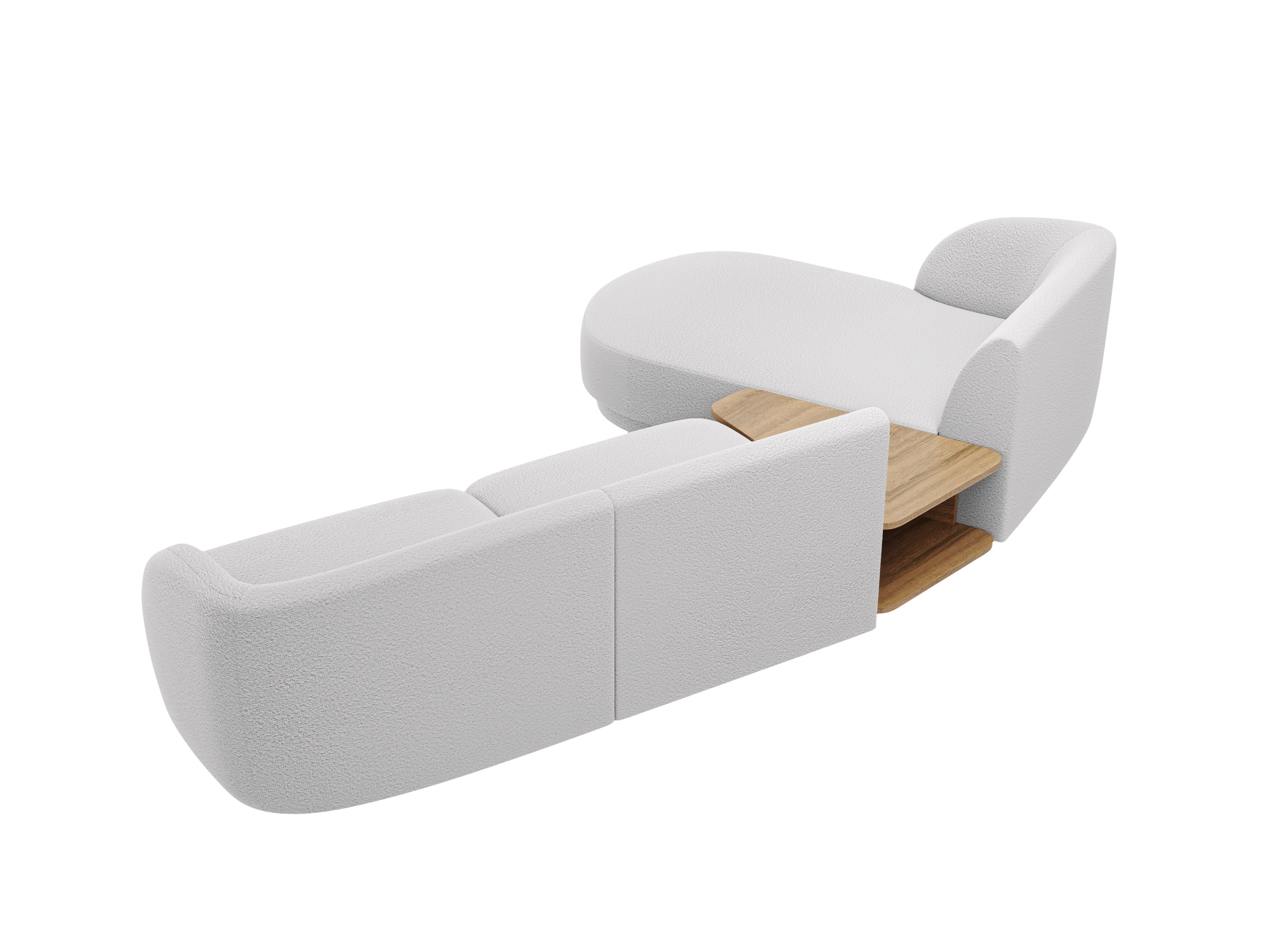 Modulaire hoekbank met tafel 3-zits links MILEY lichtgrijs boucle