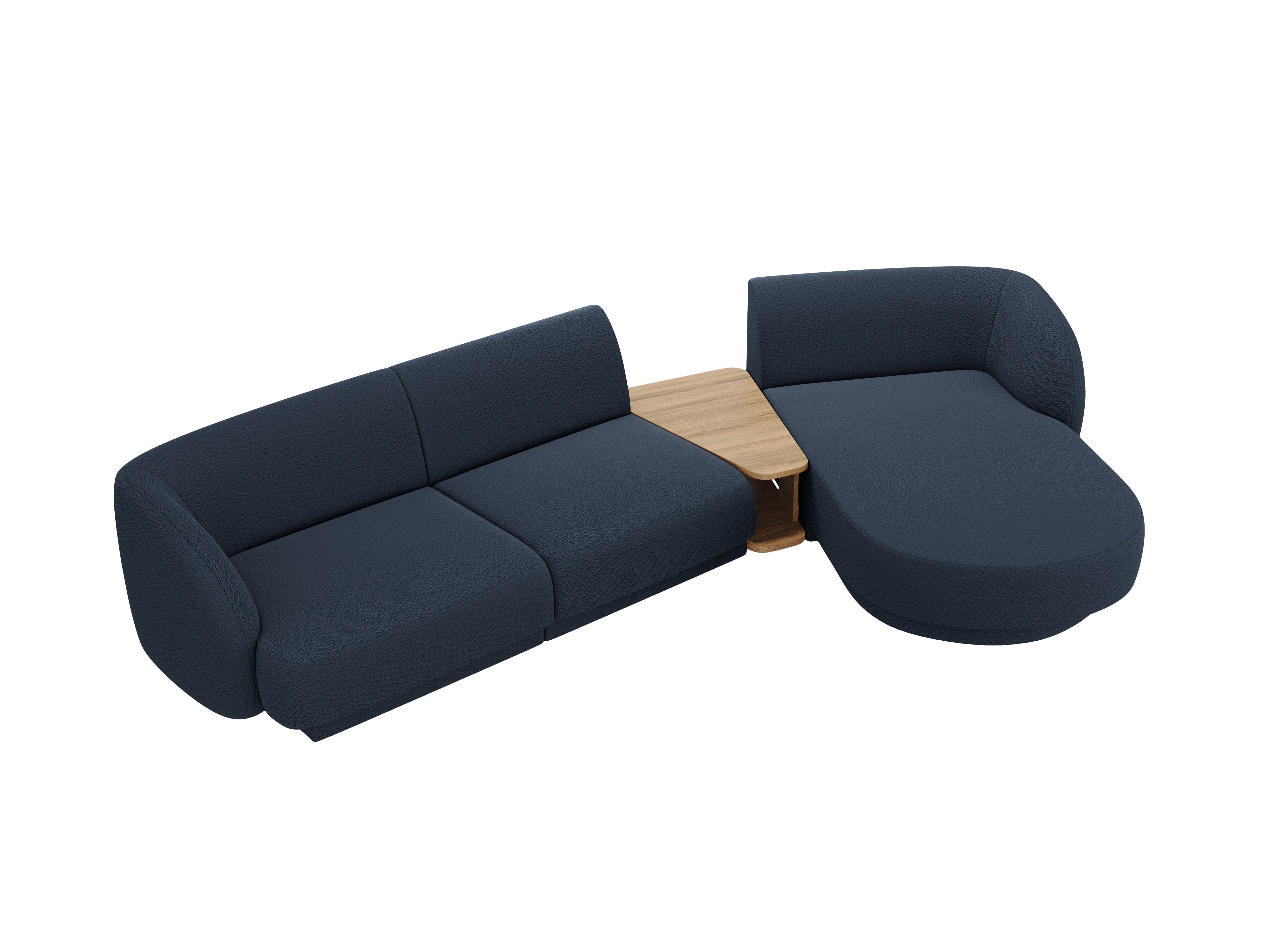 Modulares Ecksofa mit Tisch, 3-Sitzer, rechtsseitig, MILEY, dunkelblaues Boucle
