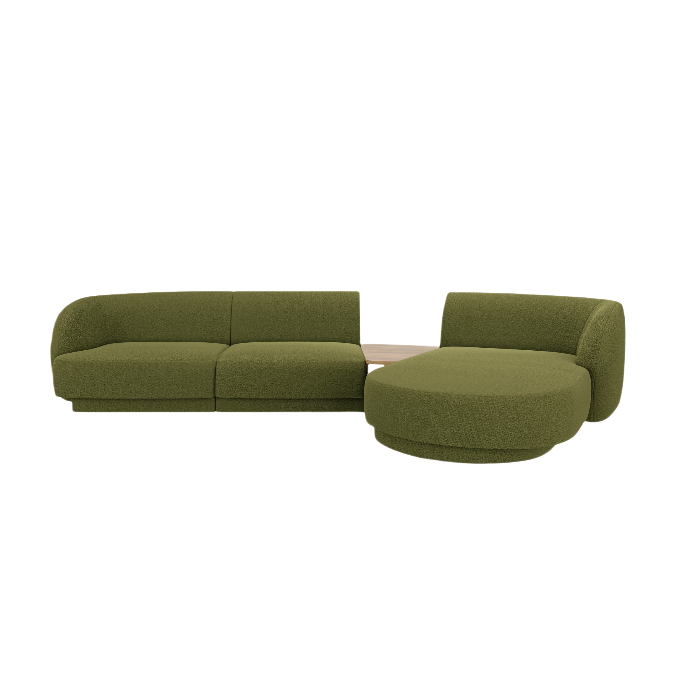 Modulares Ecksofa mit Tisch, 3-Sitzer, rechtsseitig, MILEY, grün Boucle