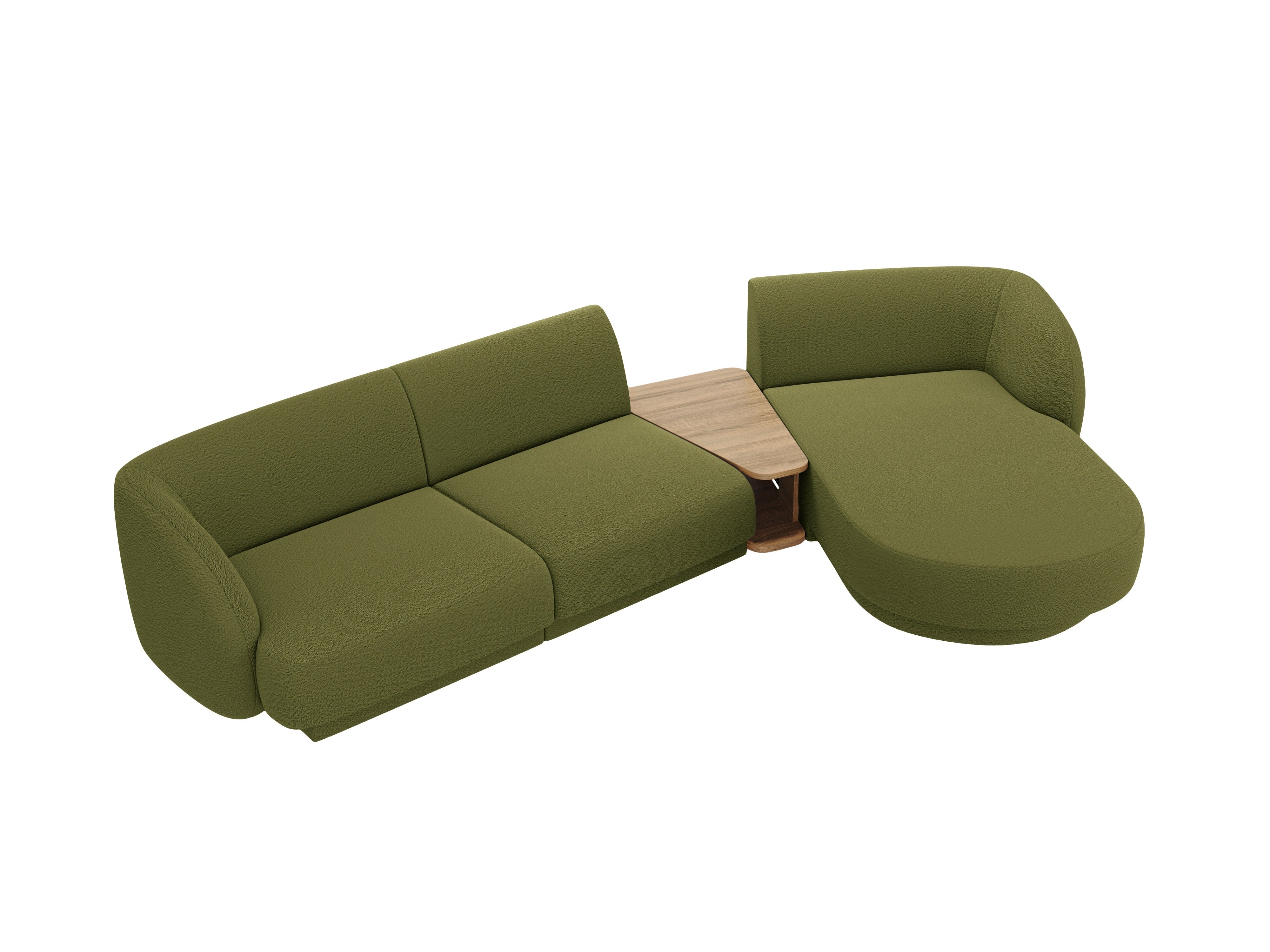 Modulares Ecksofa mit Tisch, 3-Sitzer, rechtsseitig, MILEY, grün Boucle