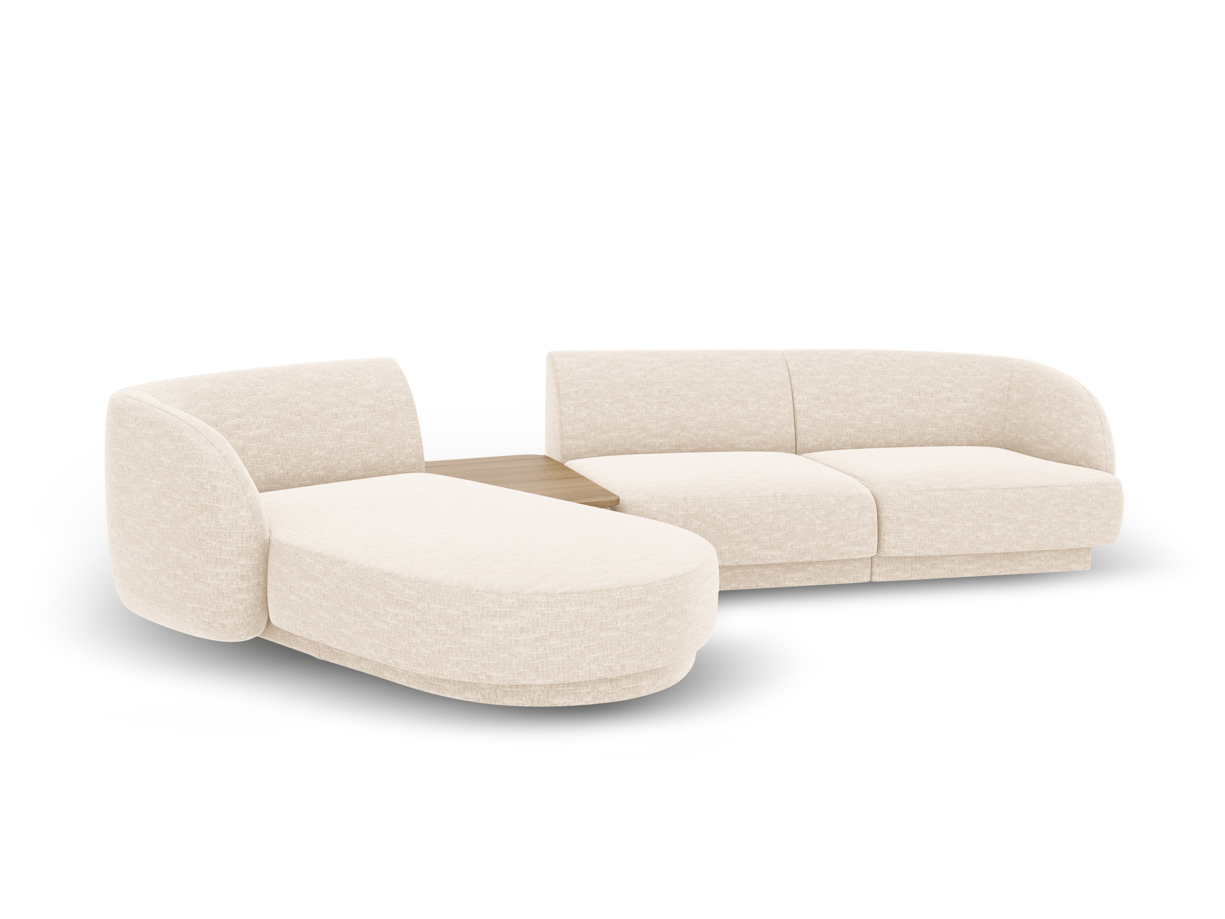 Modulares Ecksofa mit Tisch 3-sitzig links MILEY hellbeige schimmernder Chenille