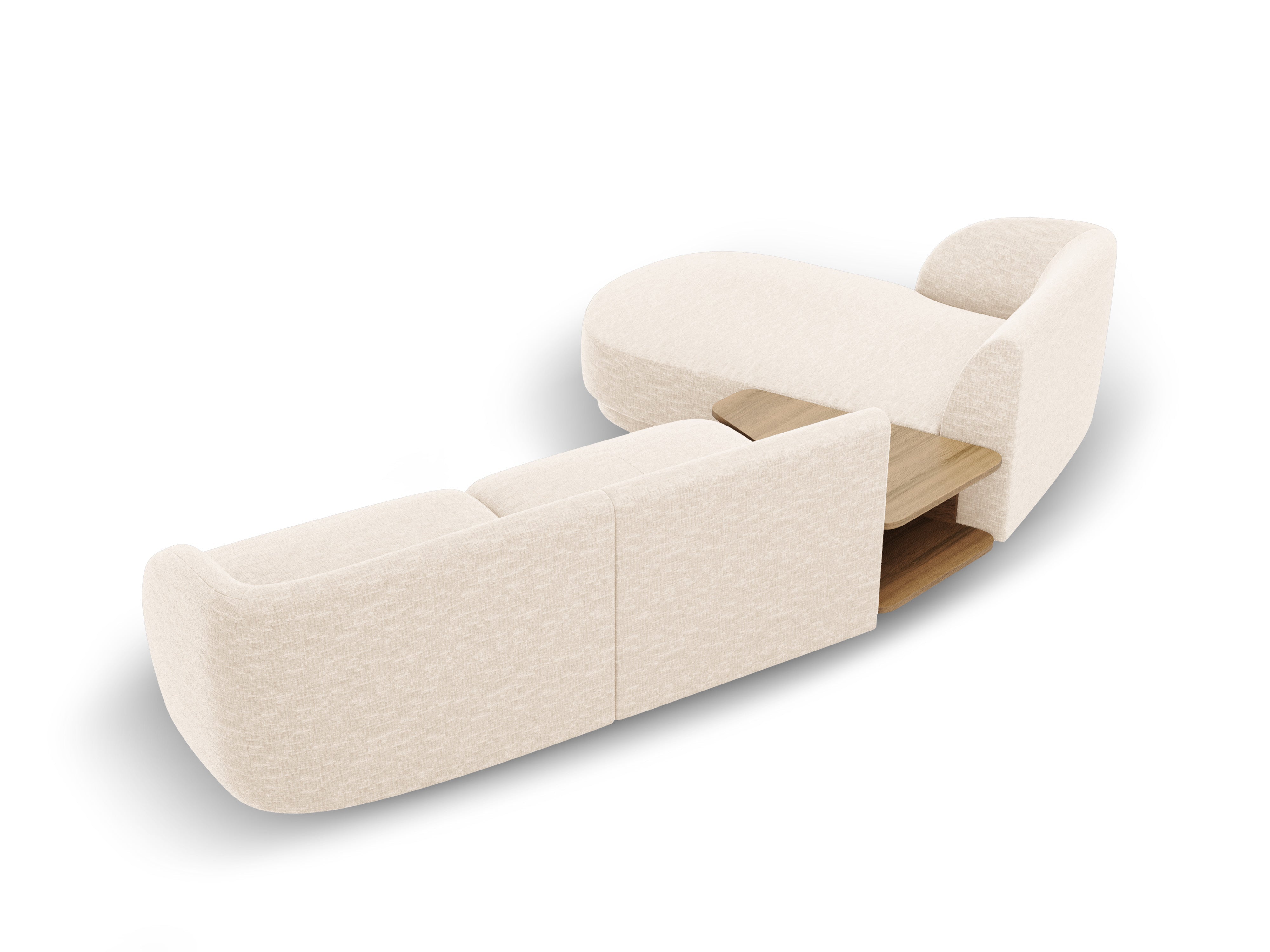 Modulares Ecksofa mit Tisch 3-sitzig links MILEY hellbeige schimmernder Chenille