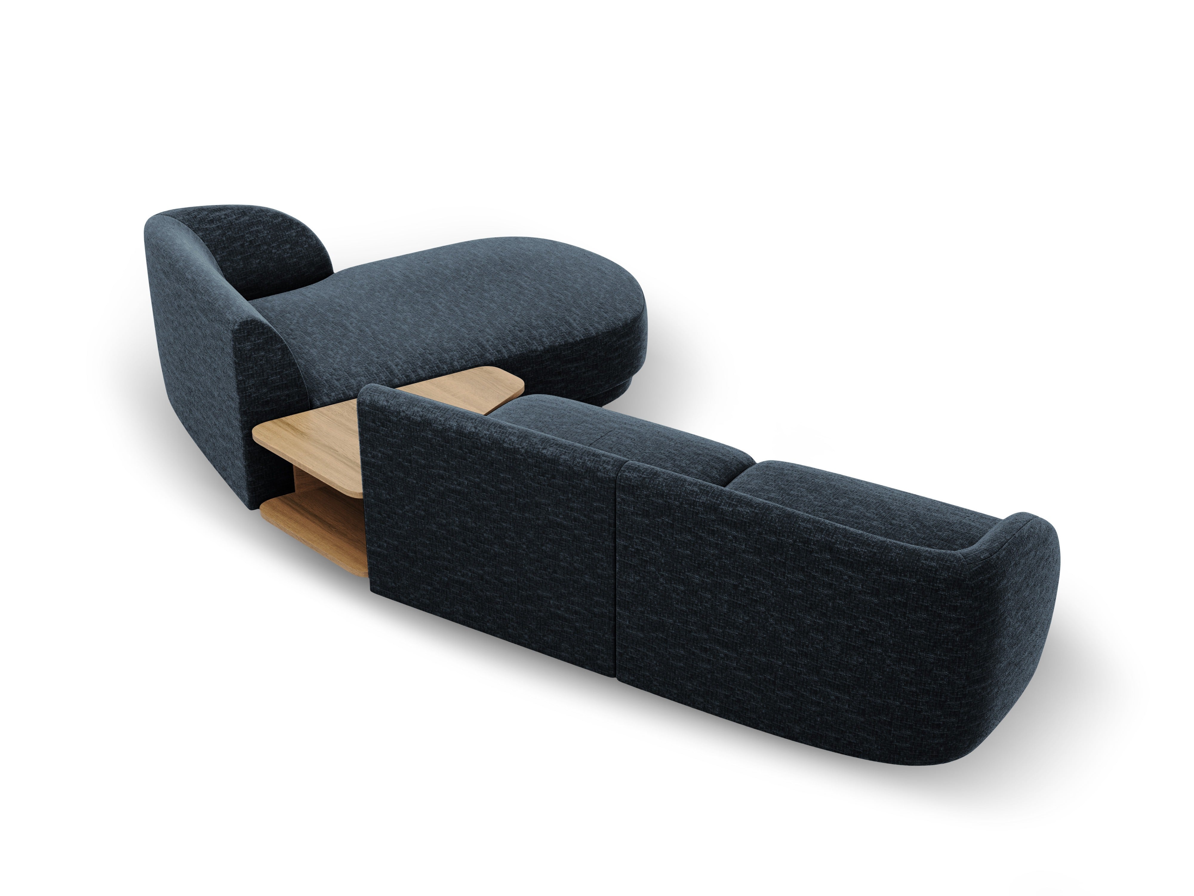 Modulares Ecksofa mit Tisch 3-Sitzer rechts MILEY königsblau samtig