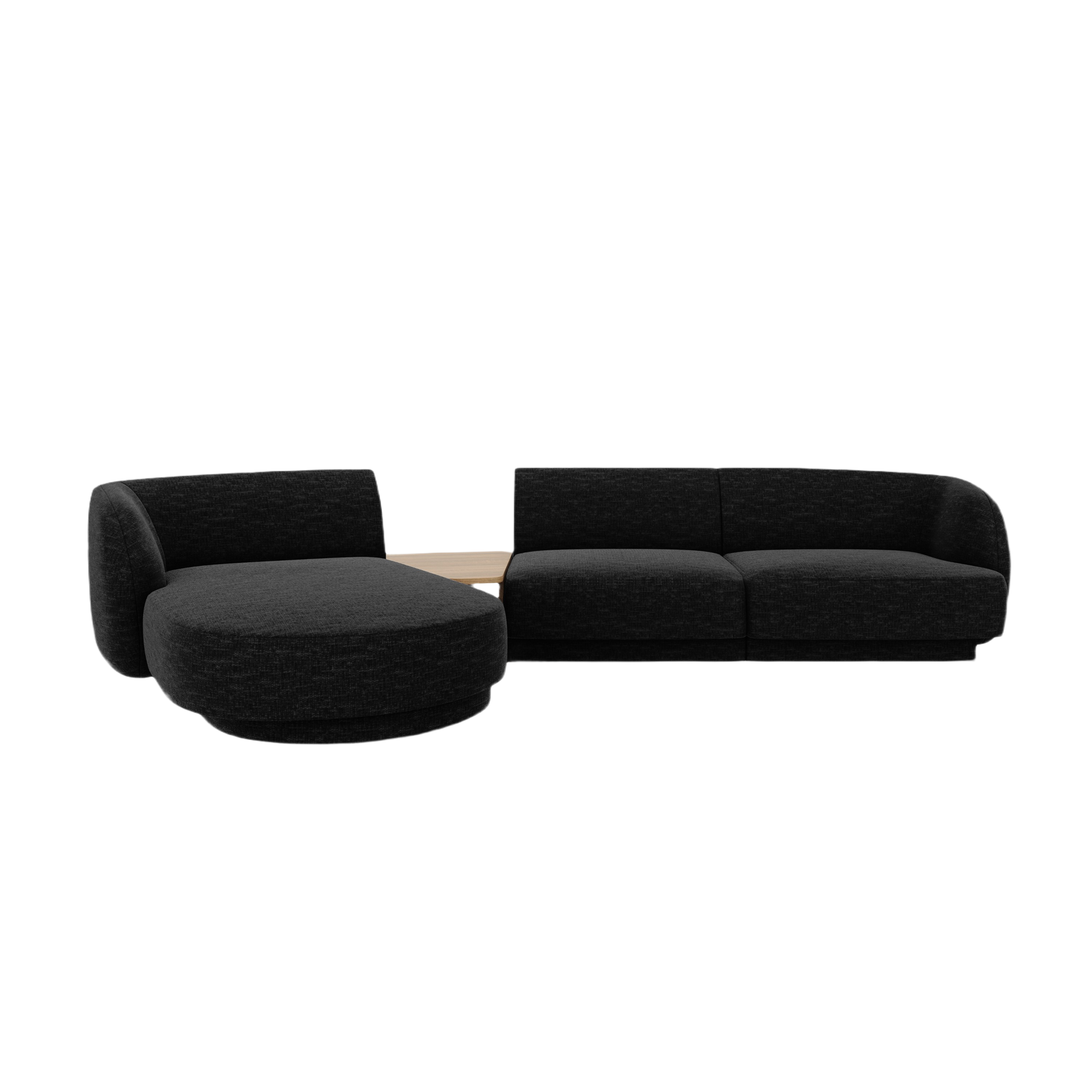 Modular corner sofa with table 3-seater left-sided MILEY black chenille silky