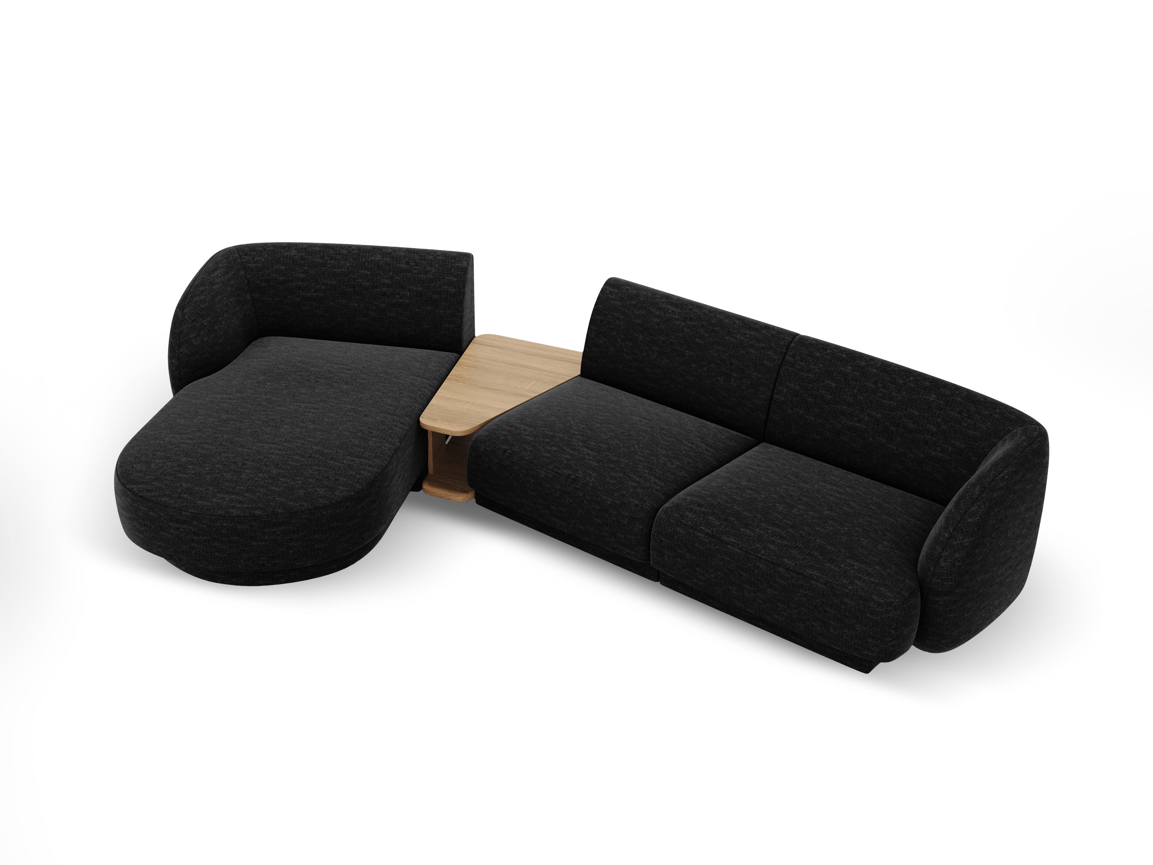 Modulares Ecksofa mit Tisch, 3-Sitzer, links, MILEY, schwarzer Chenille