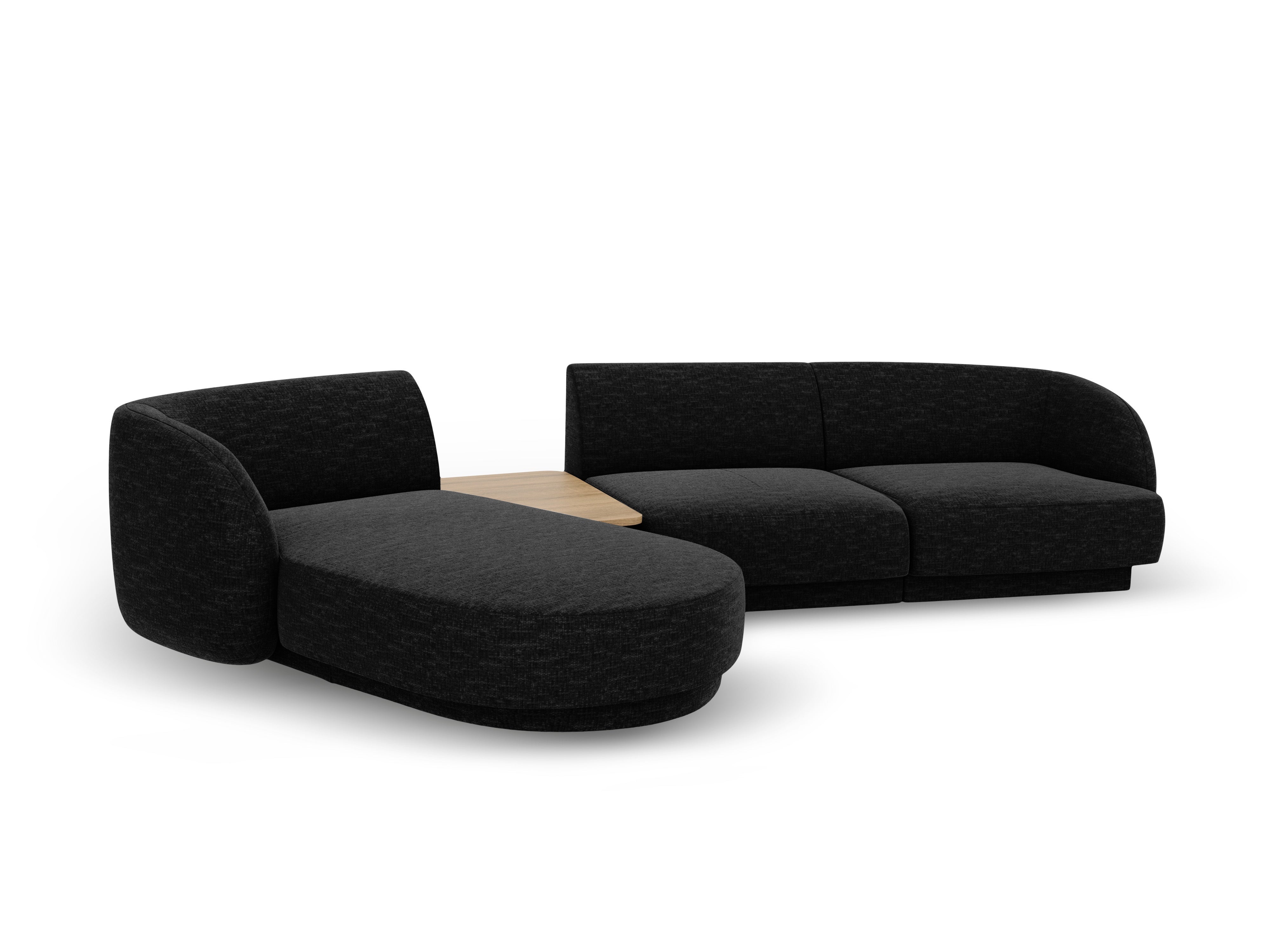 Modulares Ecksofa mit Tisch, 3-Sitzer, links, MILEY, schwarzer Chenille