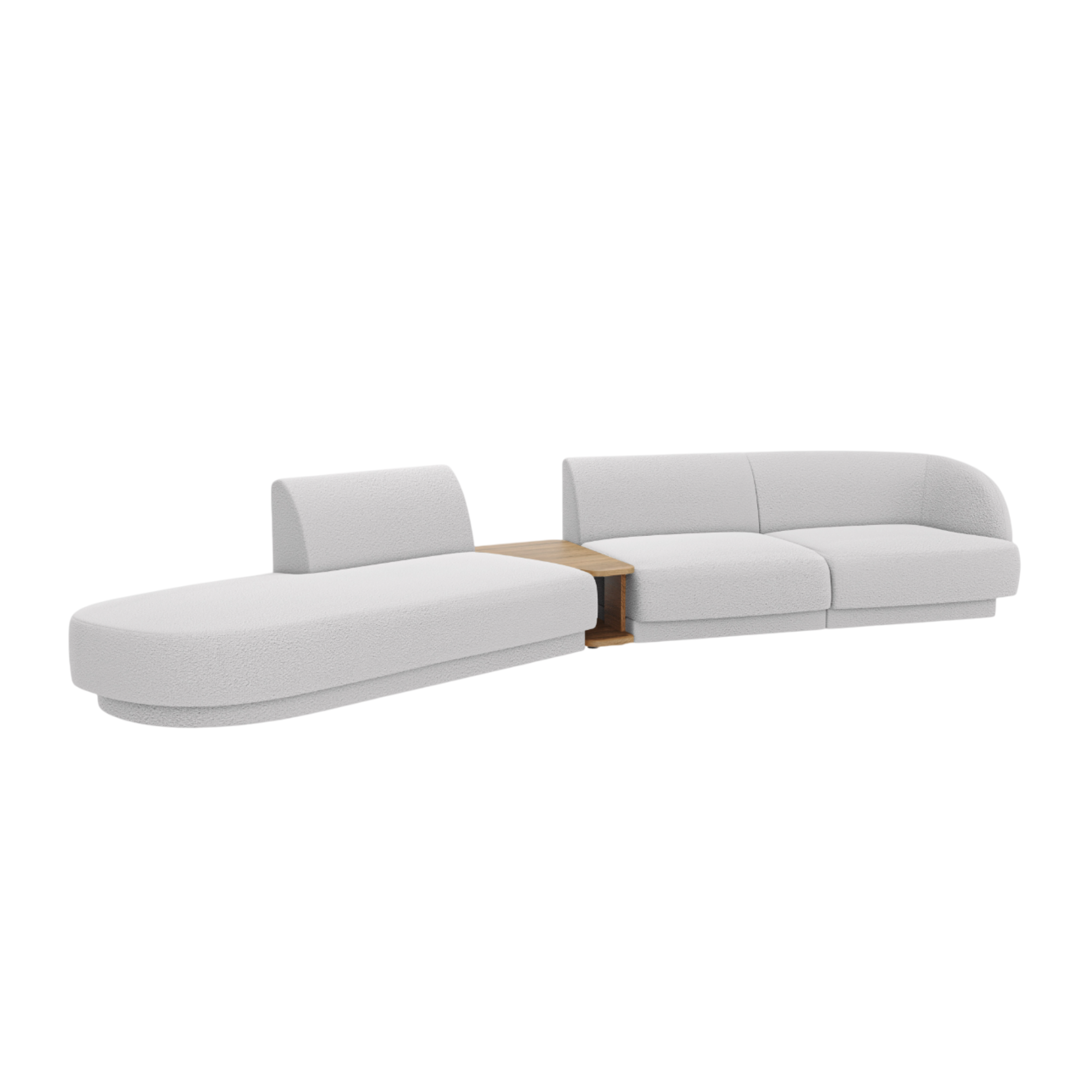 Modulares Sofa links mit Tisch für 4 Personen MILEY hellgrau Boucle