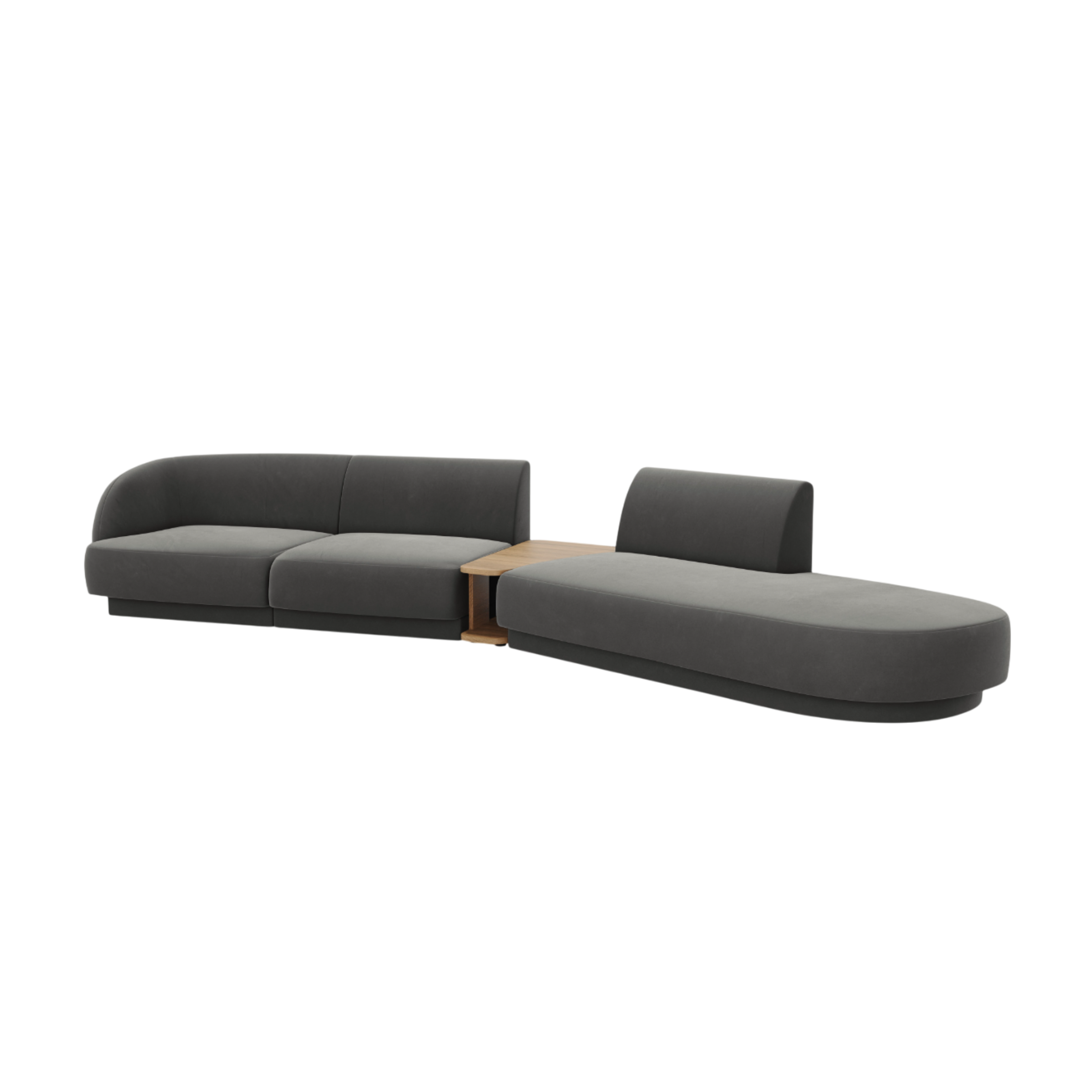 Right-facing modular sofa with table for 4 people in light gray velvet MILEY