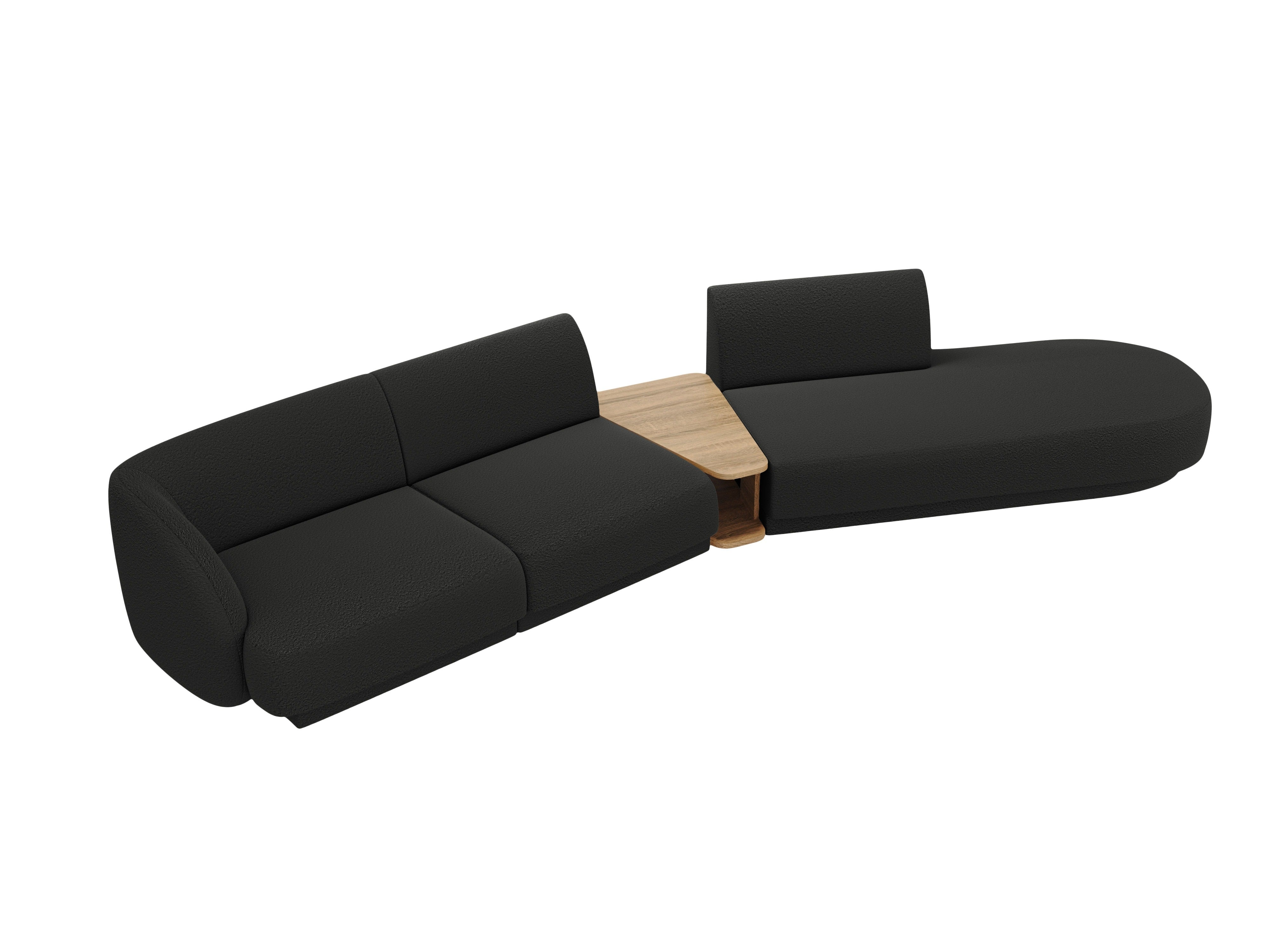 Modulares Sofa mit Tisch, 4-Sitzer, rechtsseitig, MILEY, schwarzes Boucle