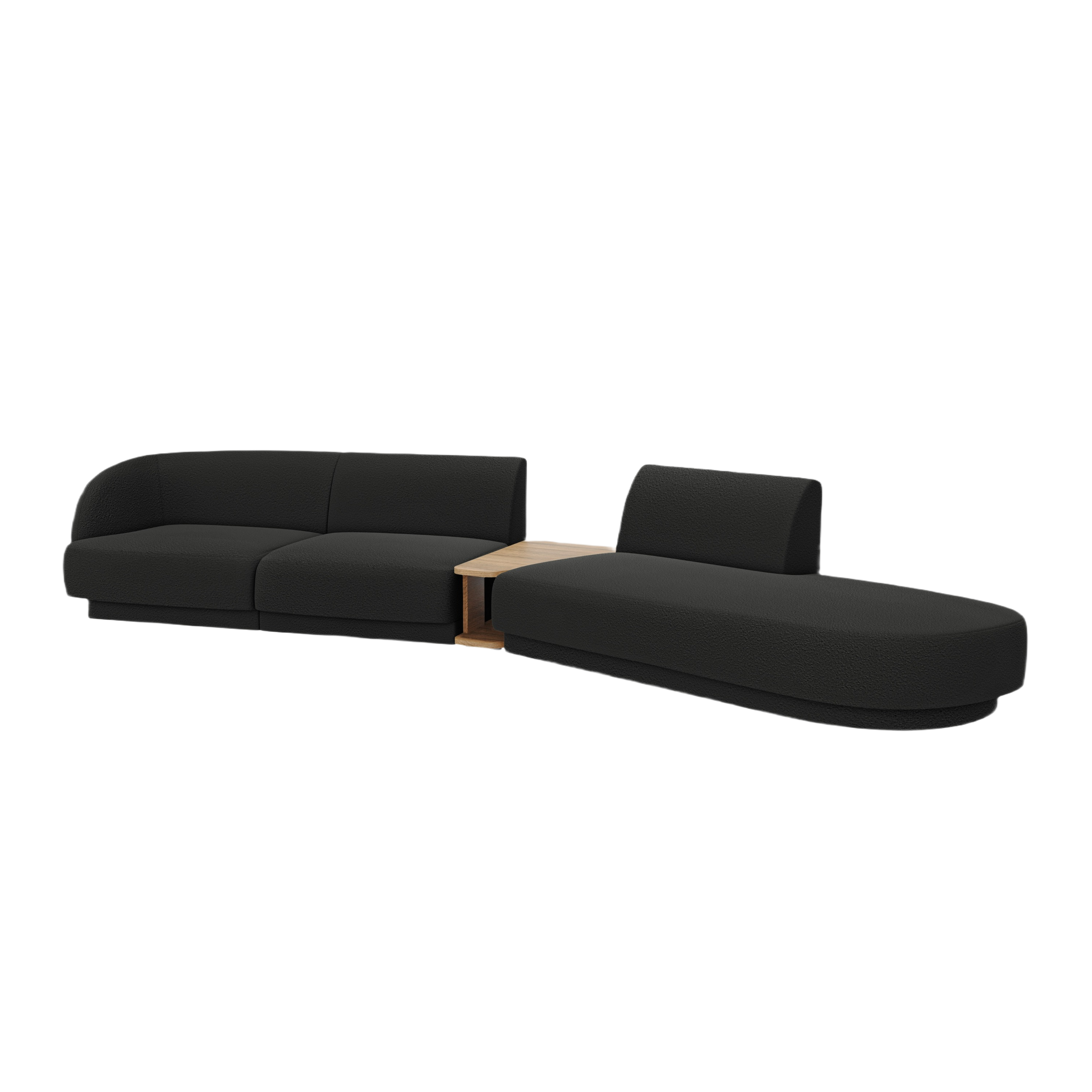 Modulares Sofa mit Tisch, 4-Sitzer, rechtsseitig, MILEY, schwarzes Boucle