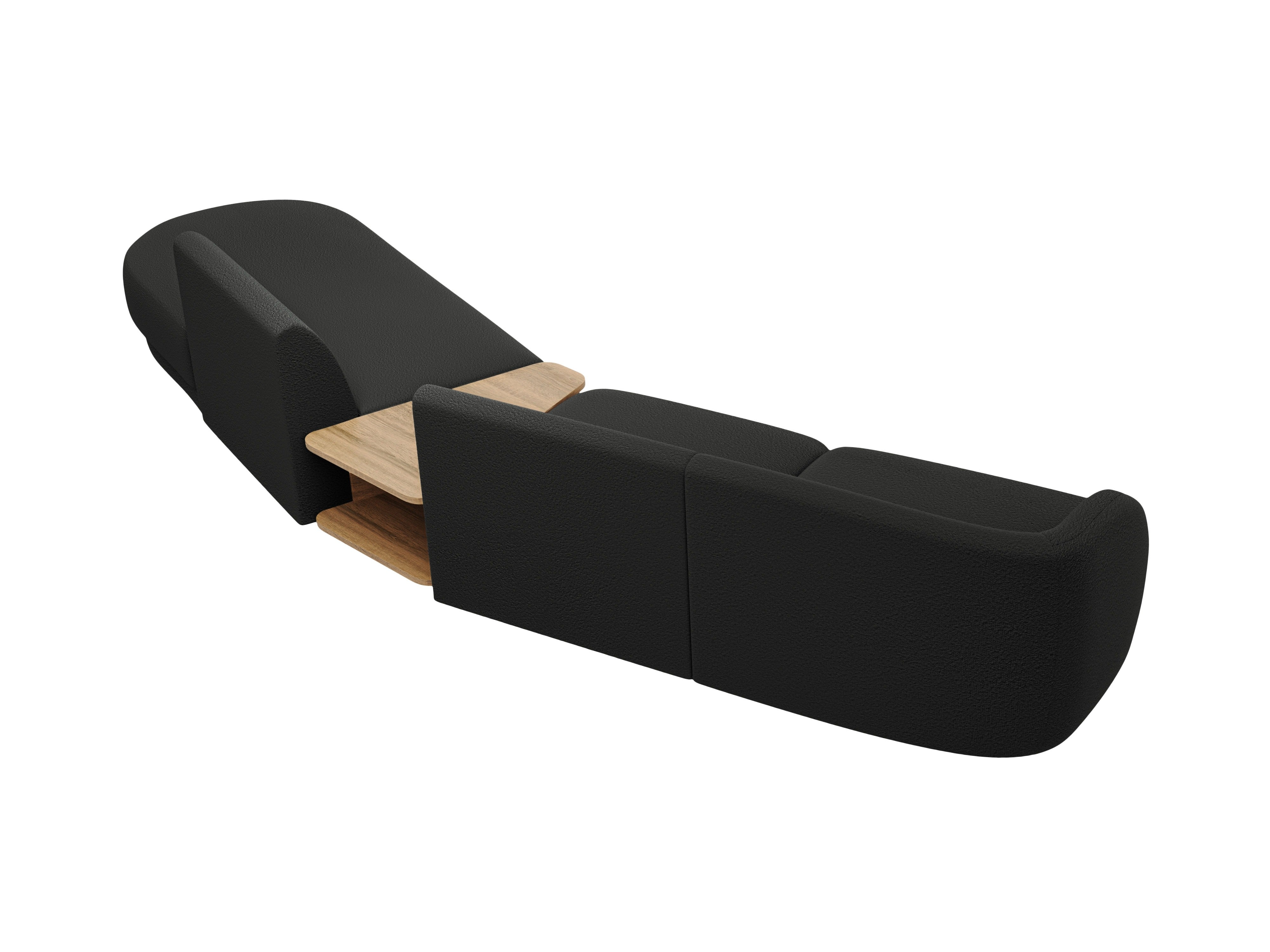 Modulares Sofa mit Tisch, 4-Sitzer, rechtsseitig, MILEY, schwarzes Boucle