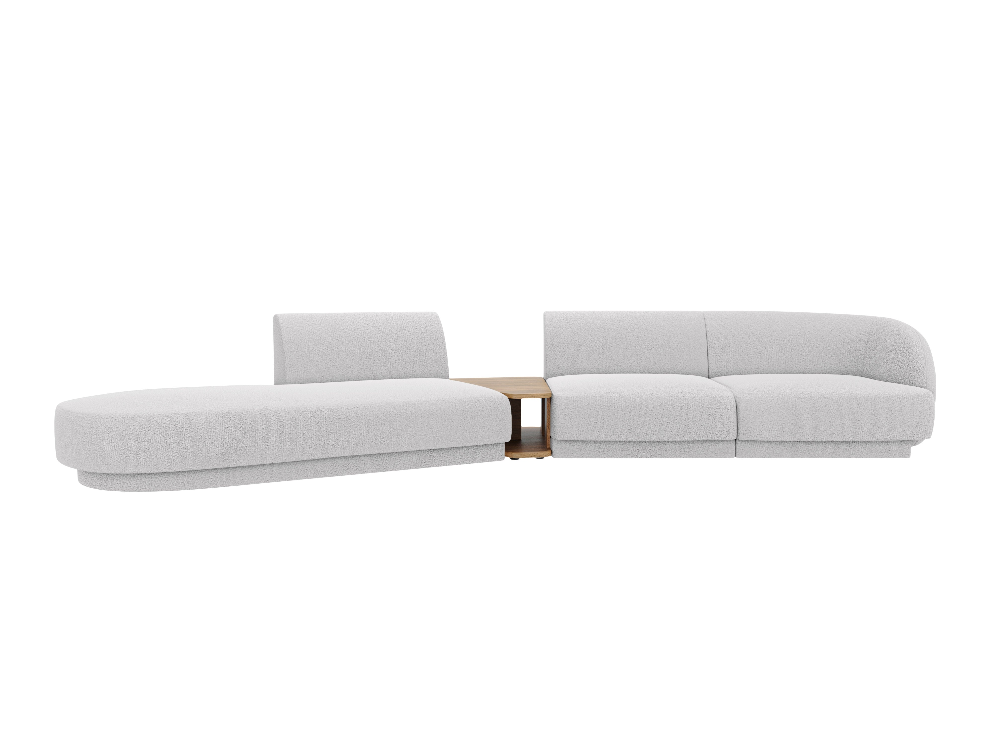 Modulares Sofa links mit Tisch für 4 Personen MILEY hellgrau Boucle