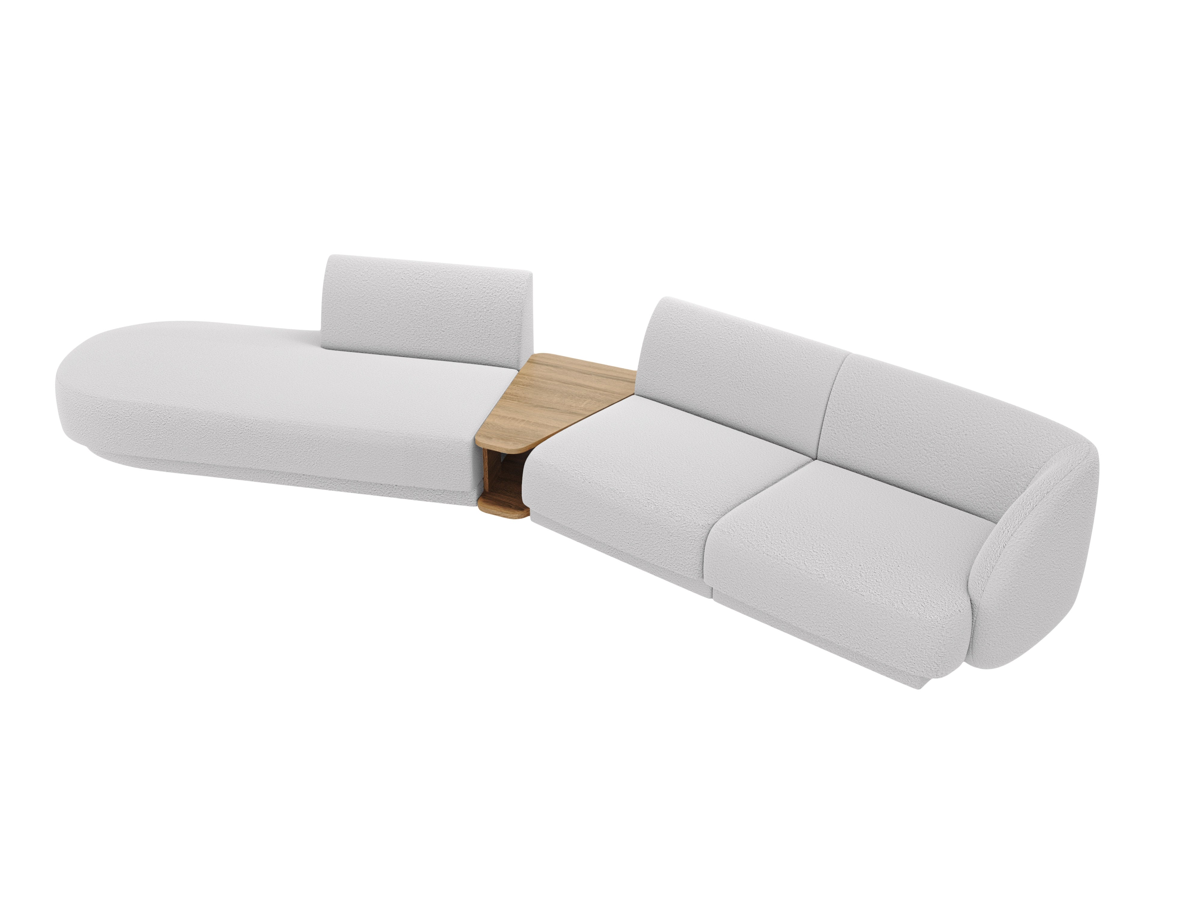 Modulares Sofa links mit Tisch für 4 Personen MILEY hellgrau Boucle