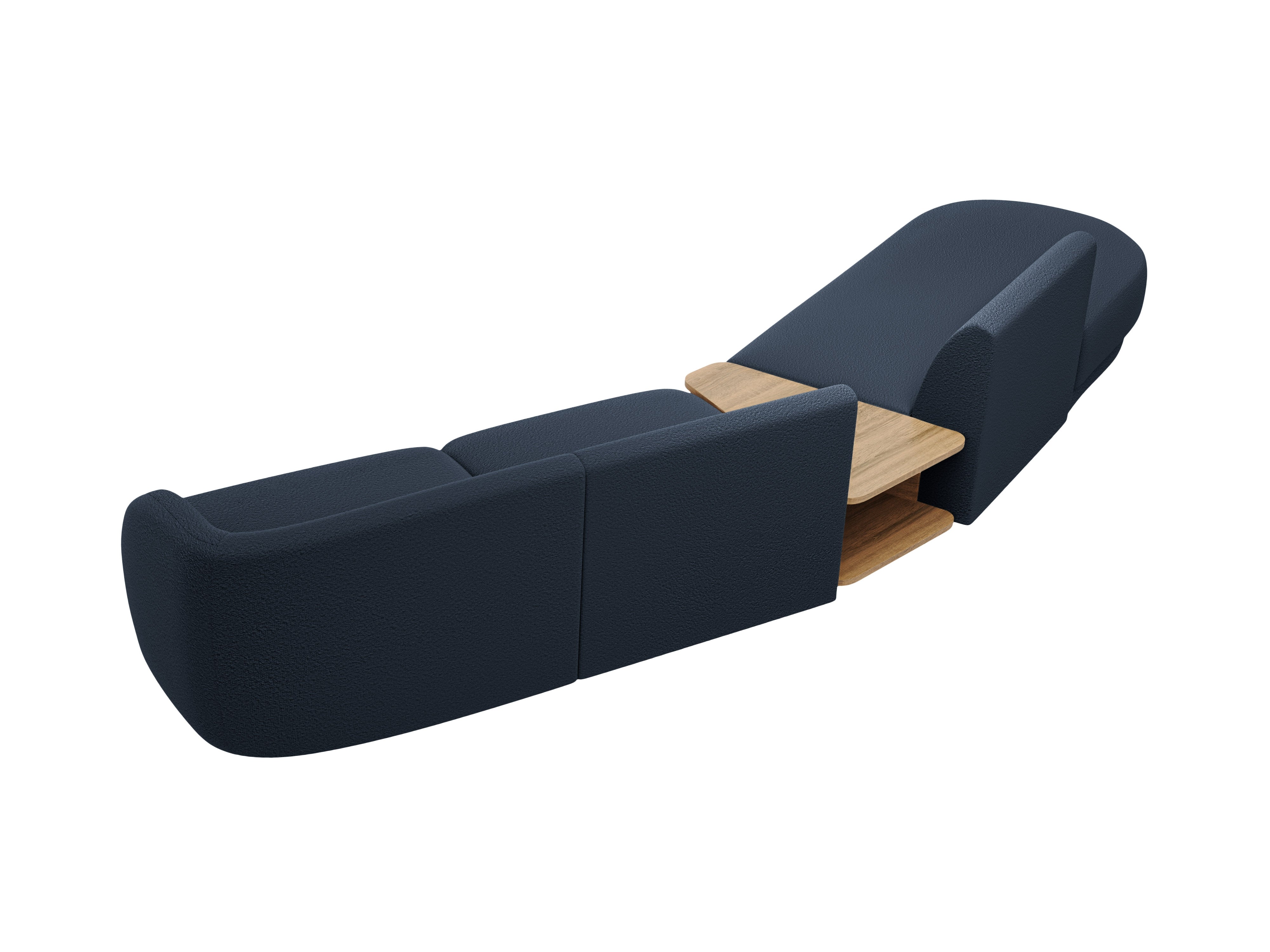 Modulaire linker bank met tafel voor 4 personen MILEY donkerblauwe boucle