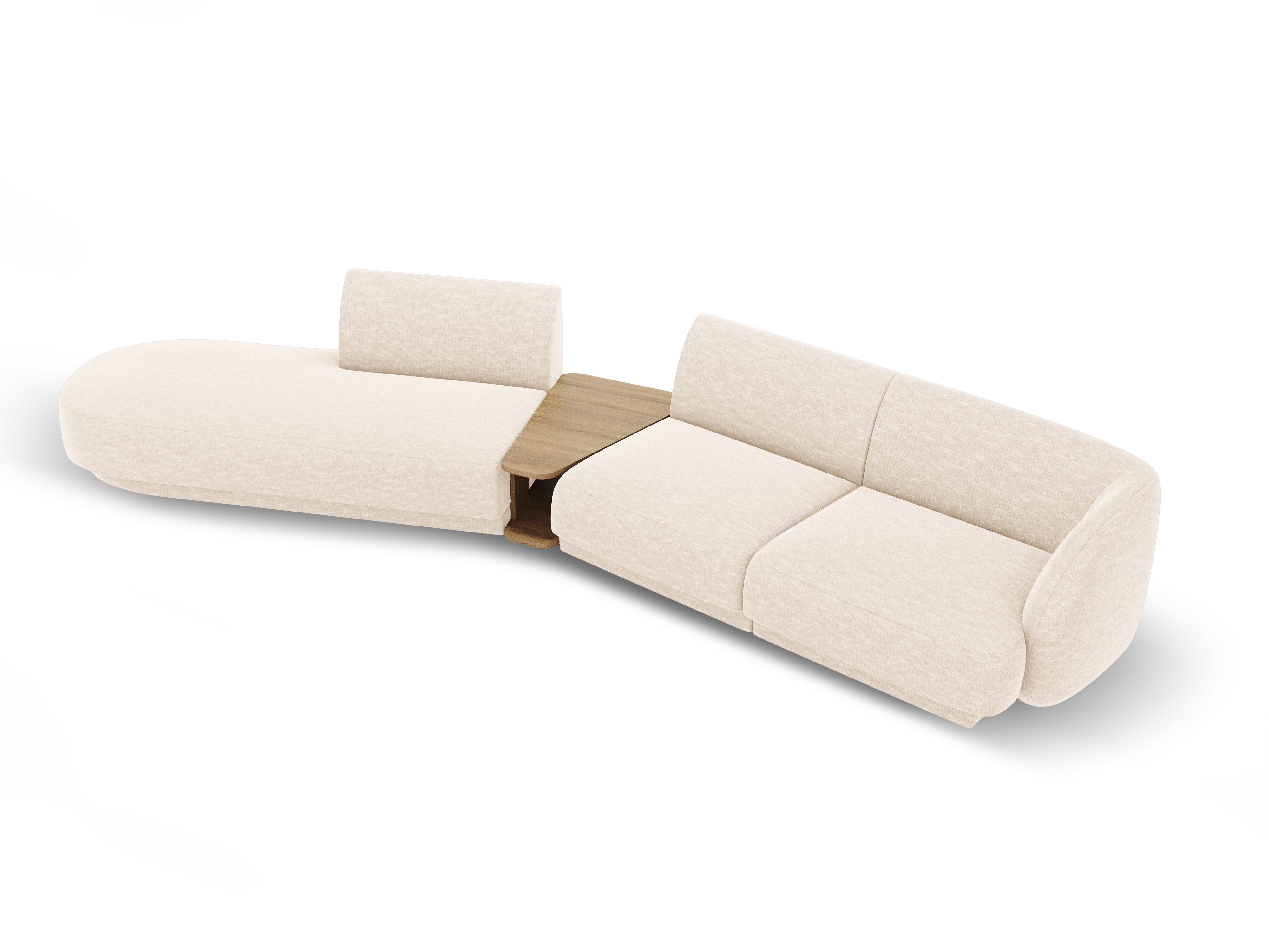 Left-facing modular sofa with table for 4 people MILEY light beige silky chenille