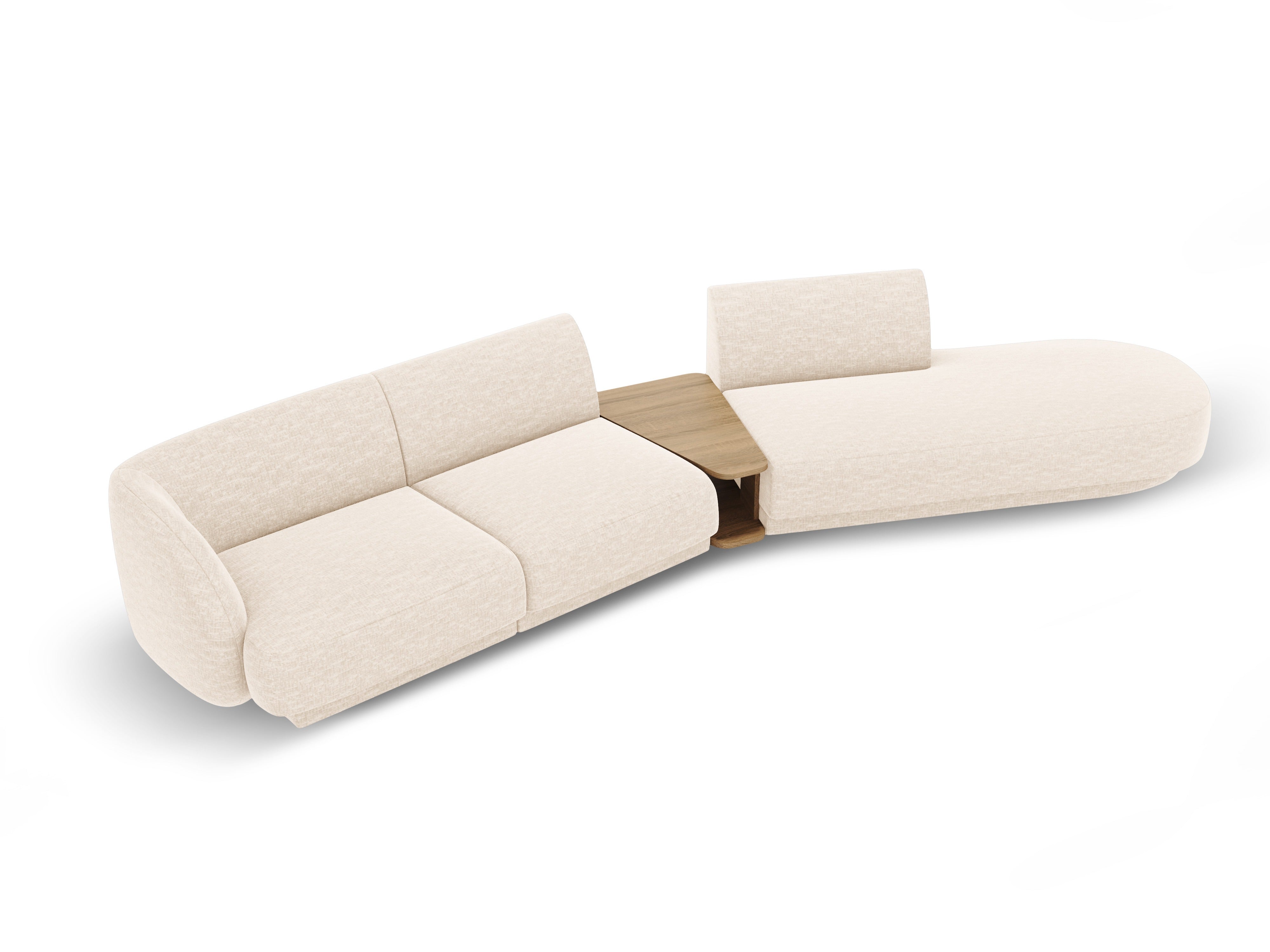 Modulaire bank rechts met tafel voor 4 personen MILEY lichtbeige chenille zijdeachtig
