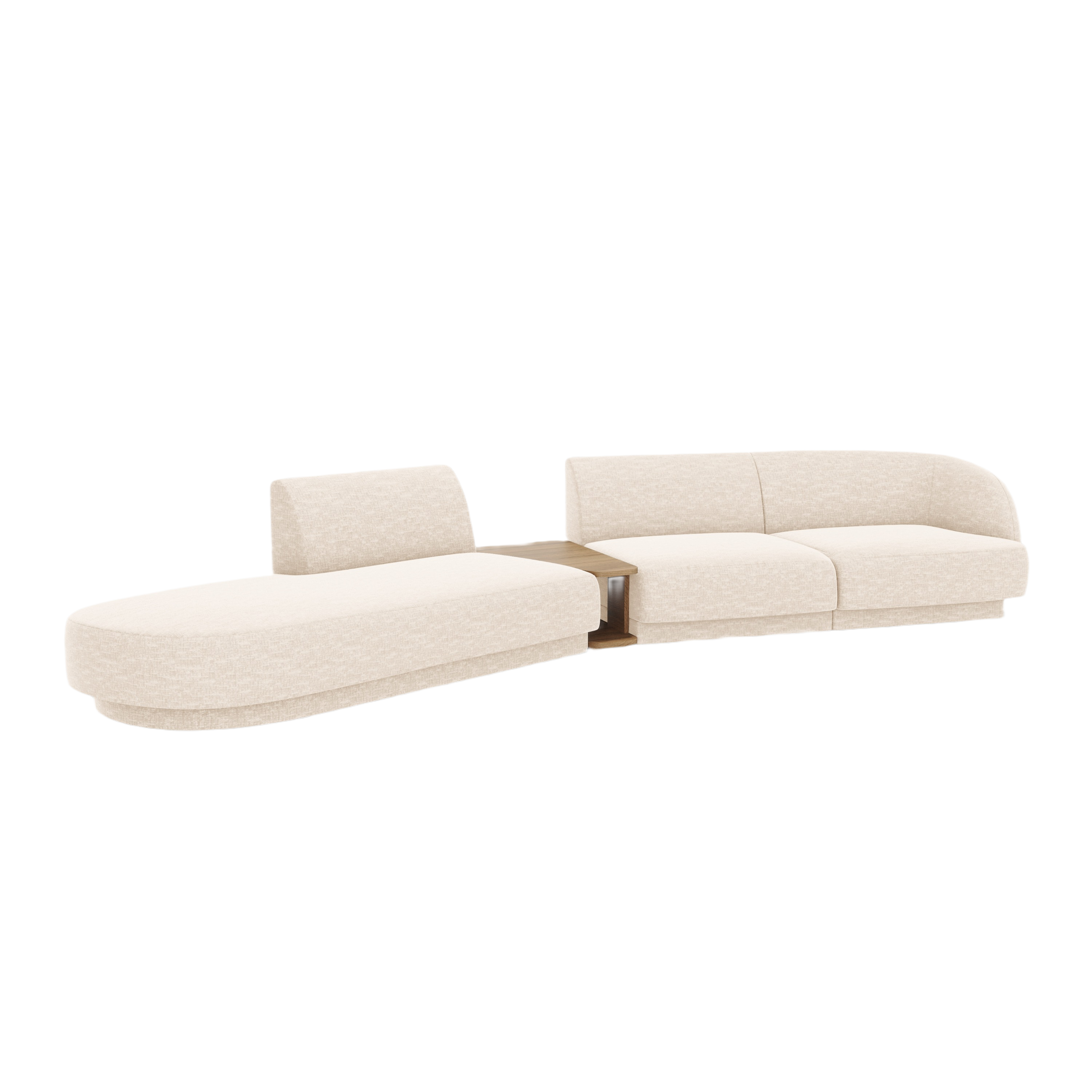 Left-facing modular sofa with table for 4 people MILEY light beige silky chenille
