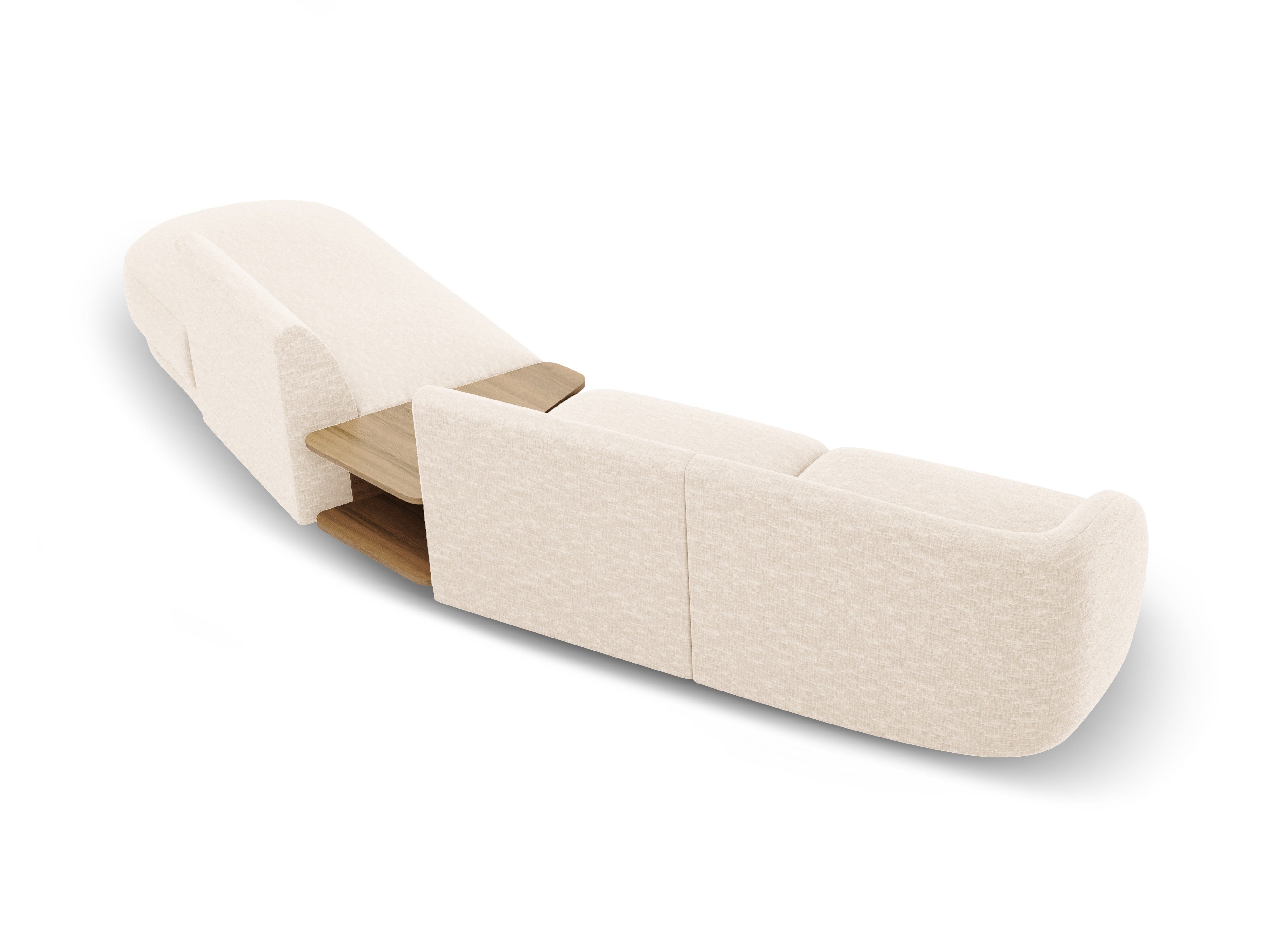 Modulaire bank rechts met tafel voor 4 personen MILEY lichtbeige chenille zijdeachtig