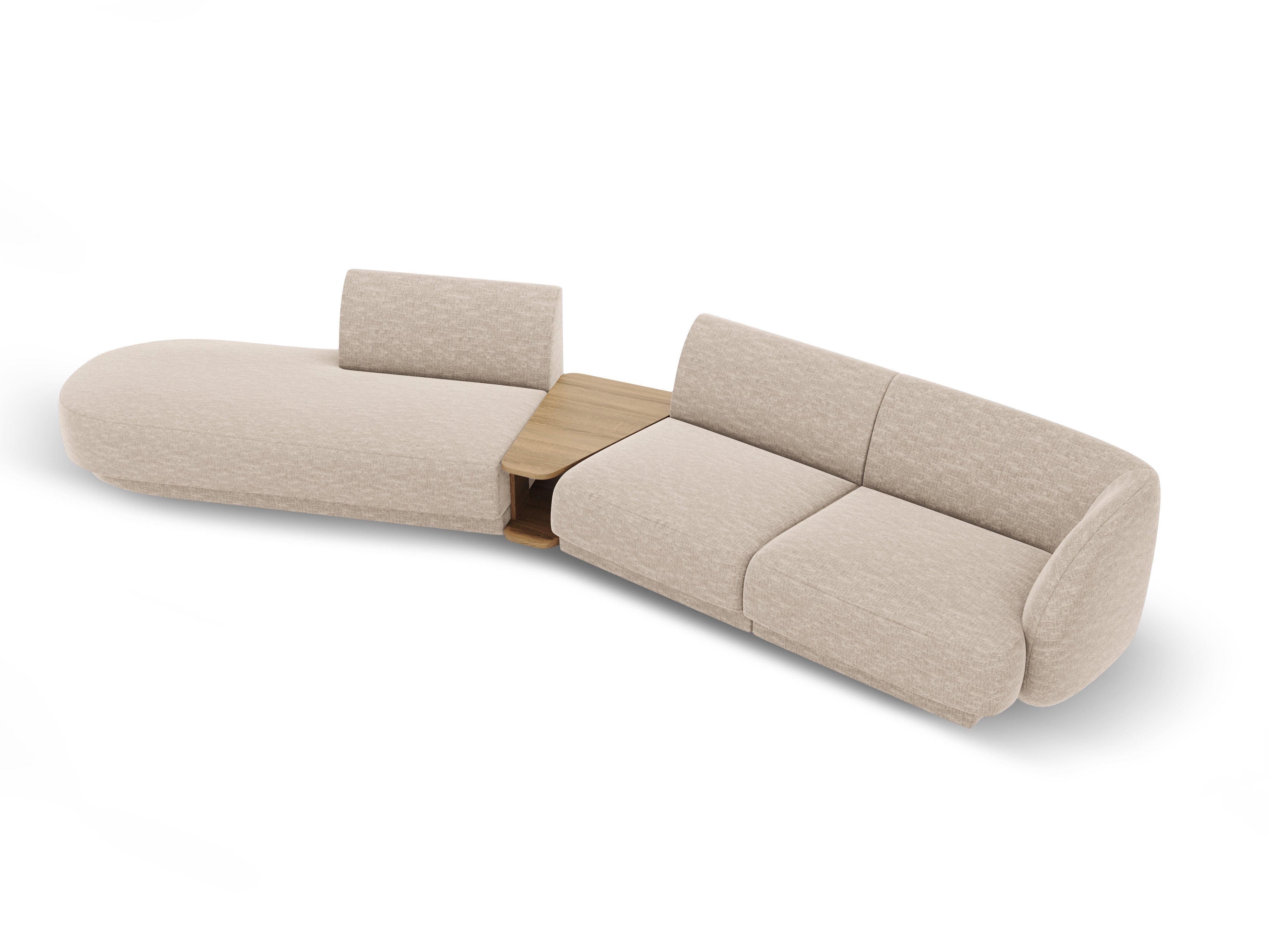 Modulaire linker bank met tafel voor 4 personen MILEY beige chenille zijdeachtig