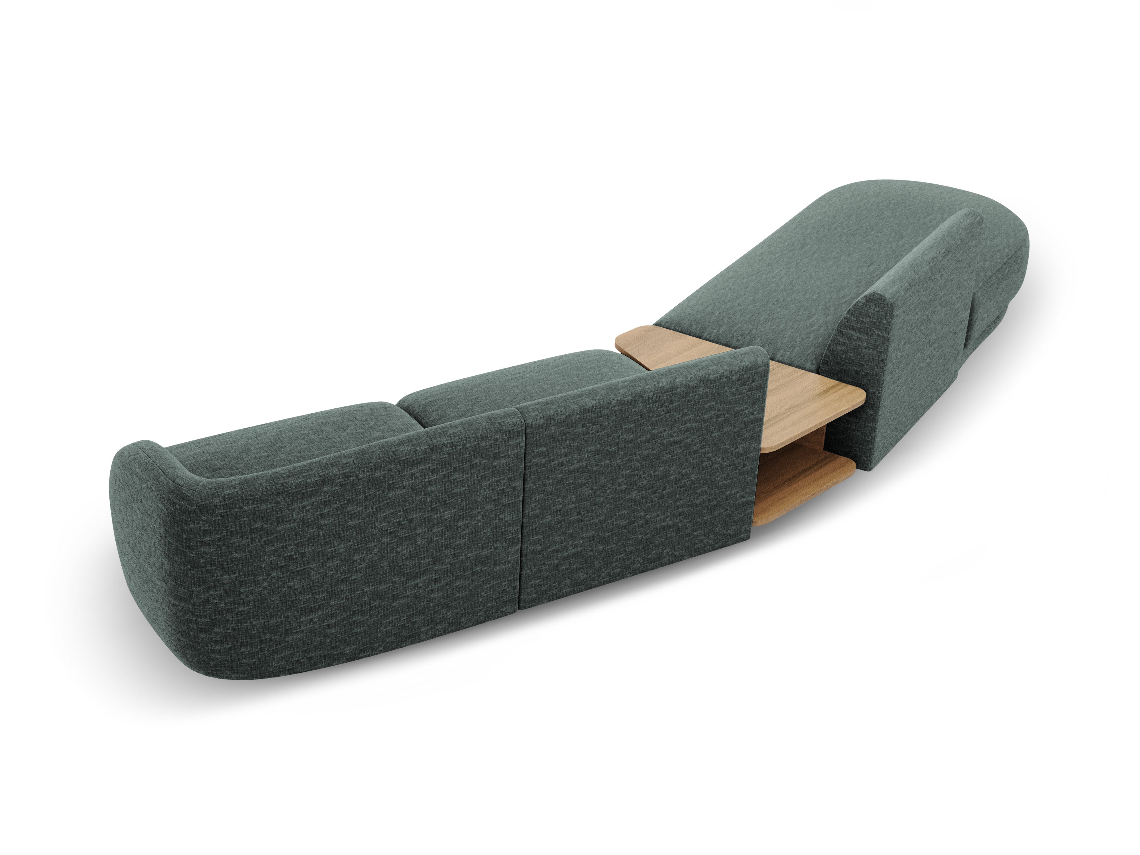 Modulaire linker bank met tafel voor 4 personen MILEY petrol chenille zijdeachtig
