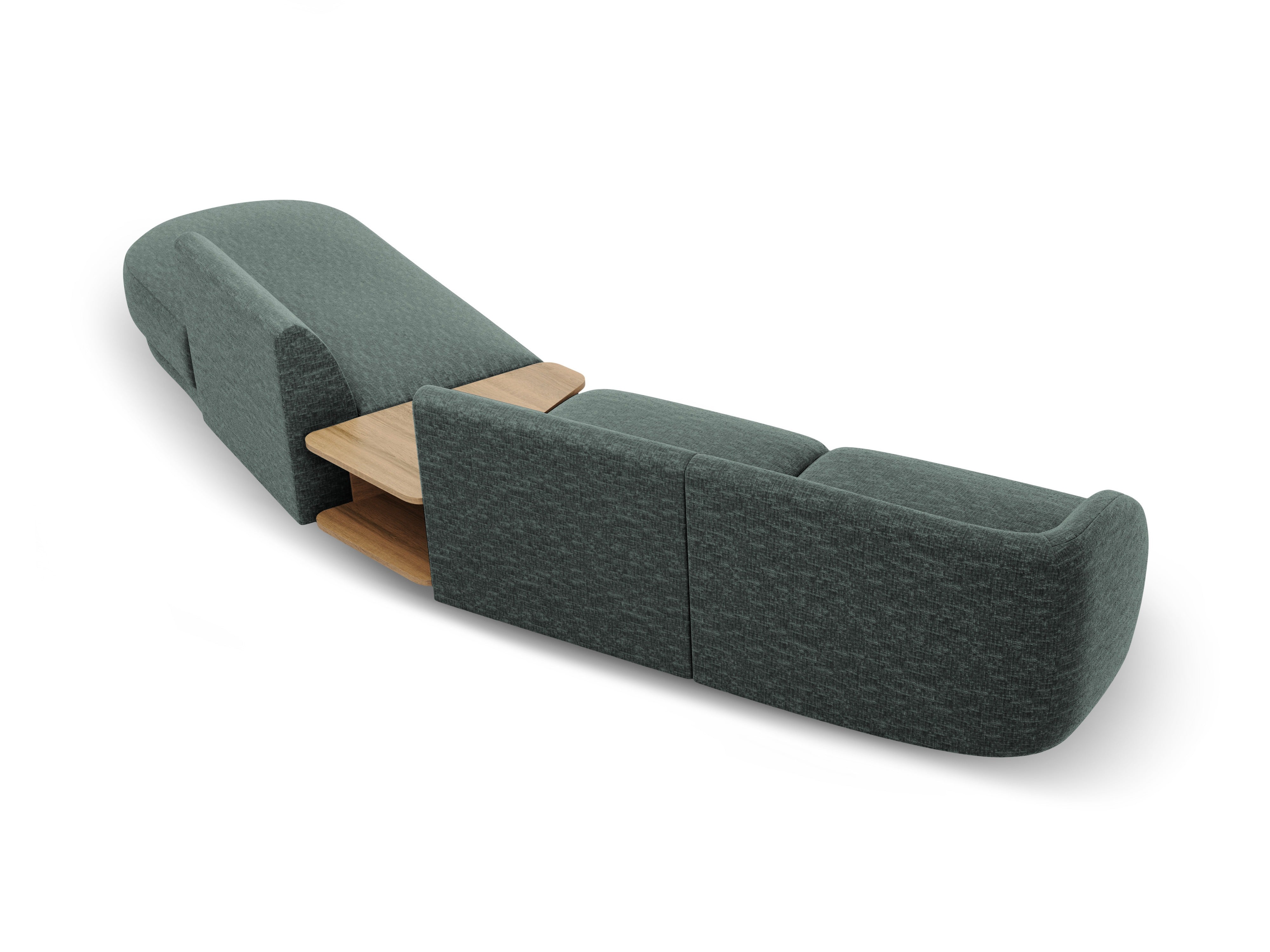 Modulaire bank met rechts hoek en tafel voor 4 personen MILEY petrol chenille zijdeachtig