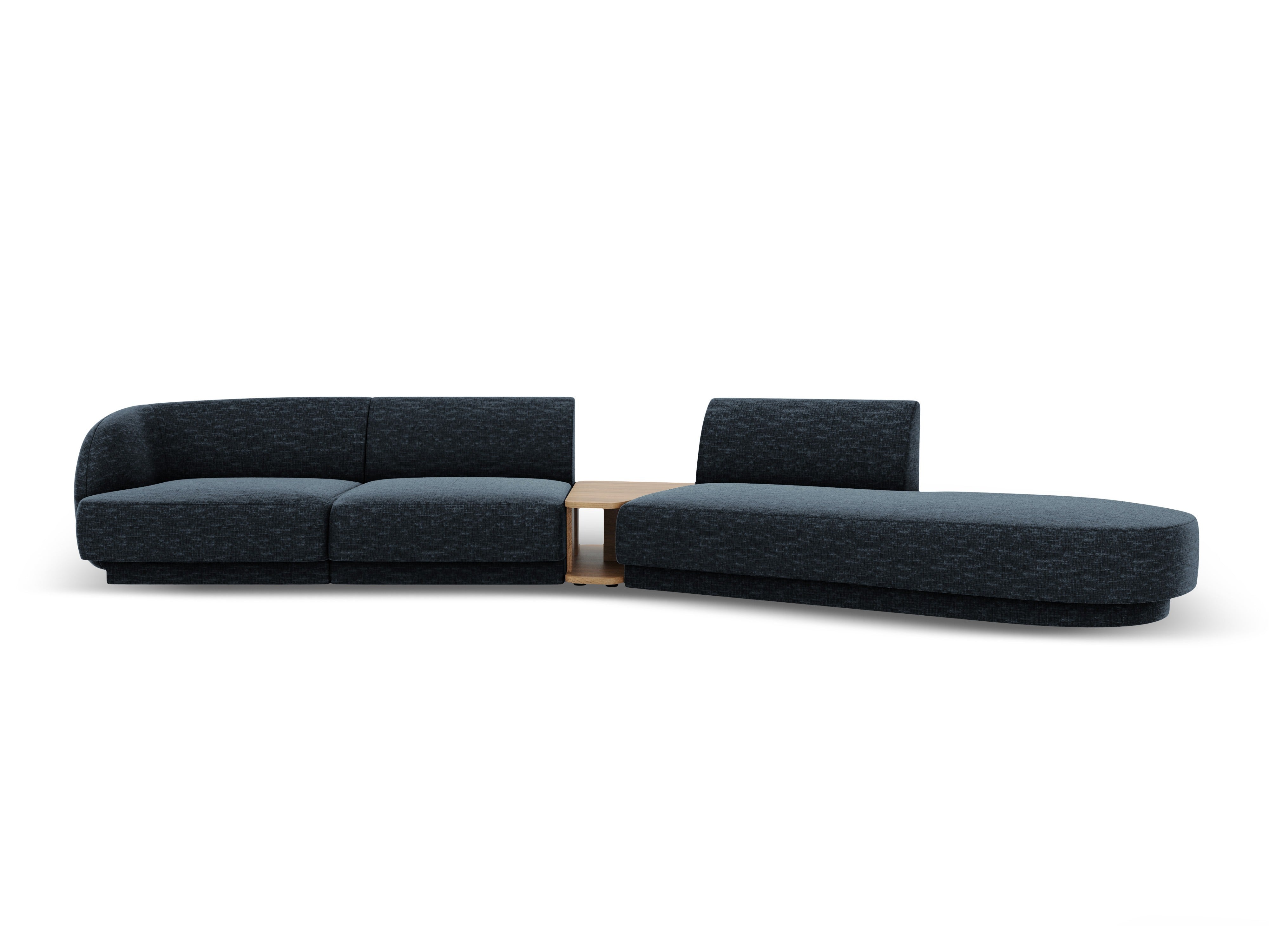 Right-facing modular sofa with table for 4 people MILEY royal blue silky chenille