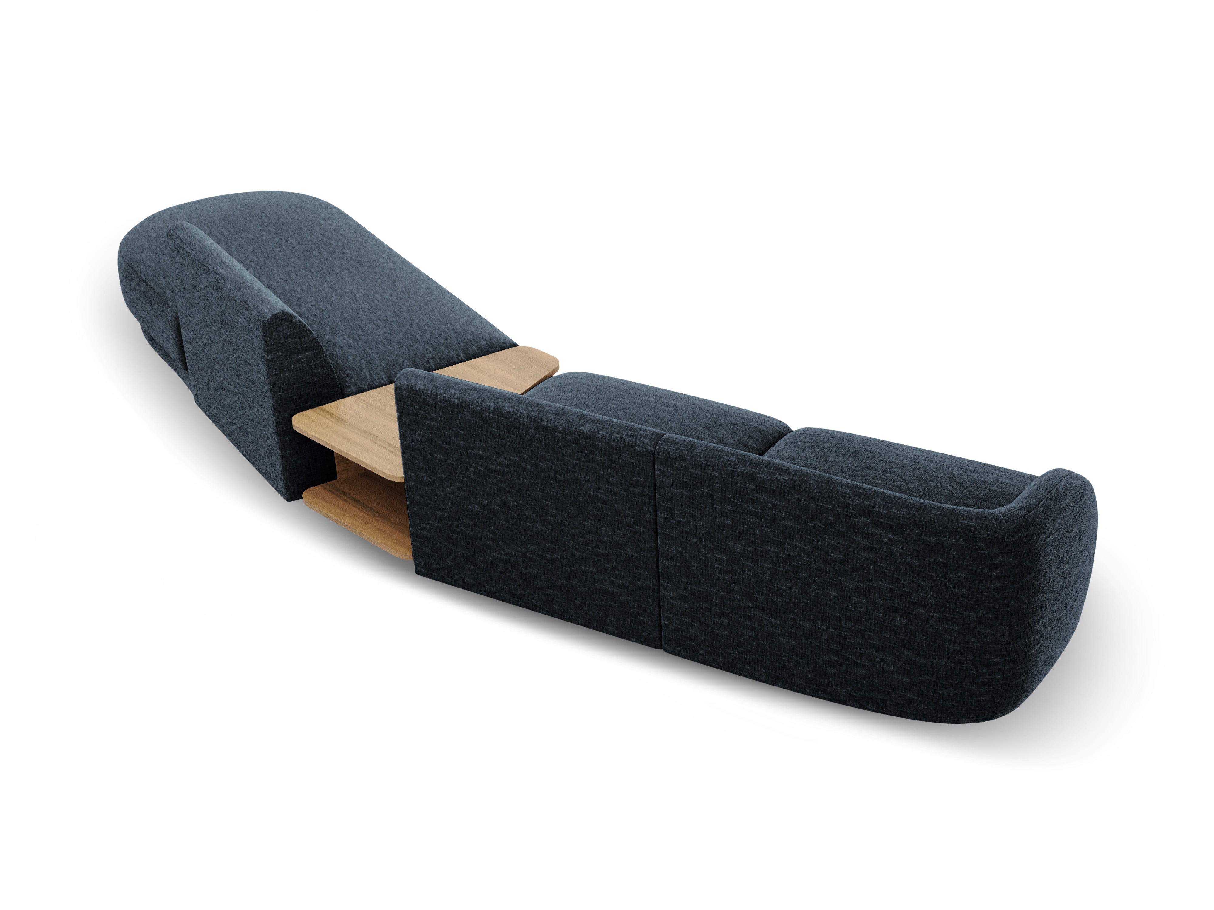 Right-facing modular sofa with table for 4 people MILEY royal blue silky chenille