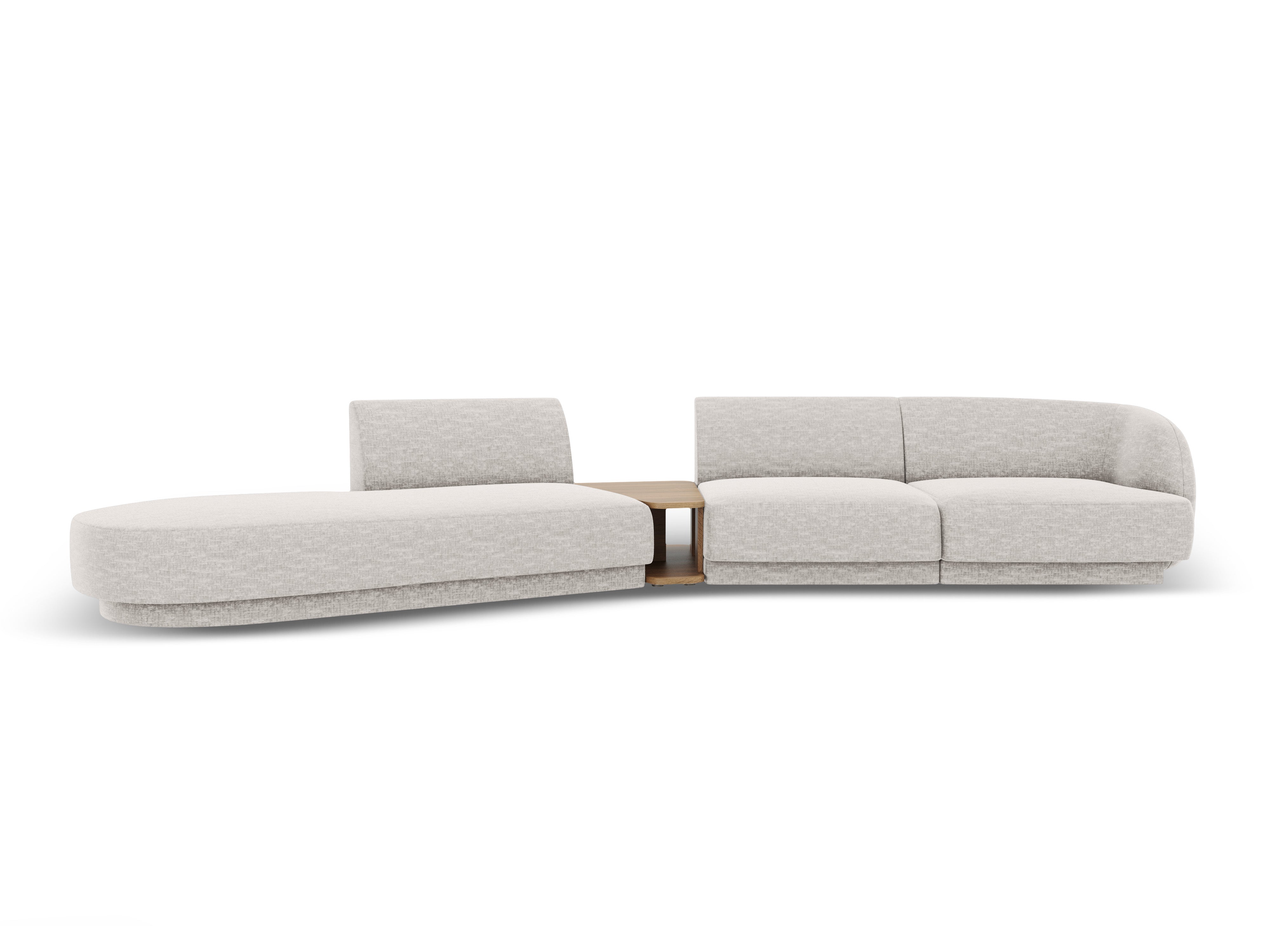 Modulaire linkerbank met tafel voor 4 personen MILEY lichtgrijs chenille zijdeachtig