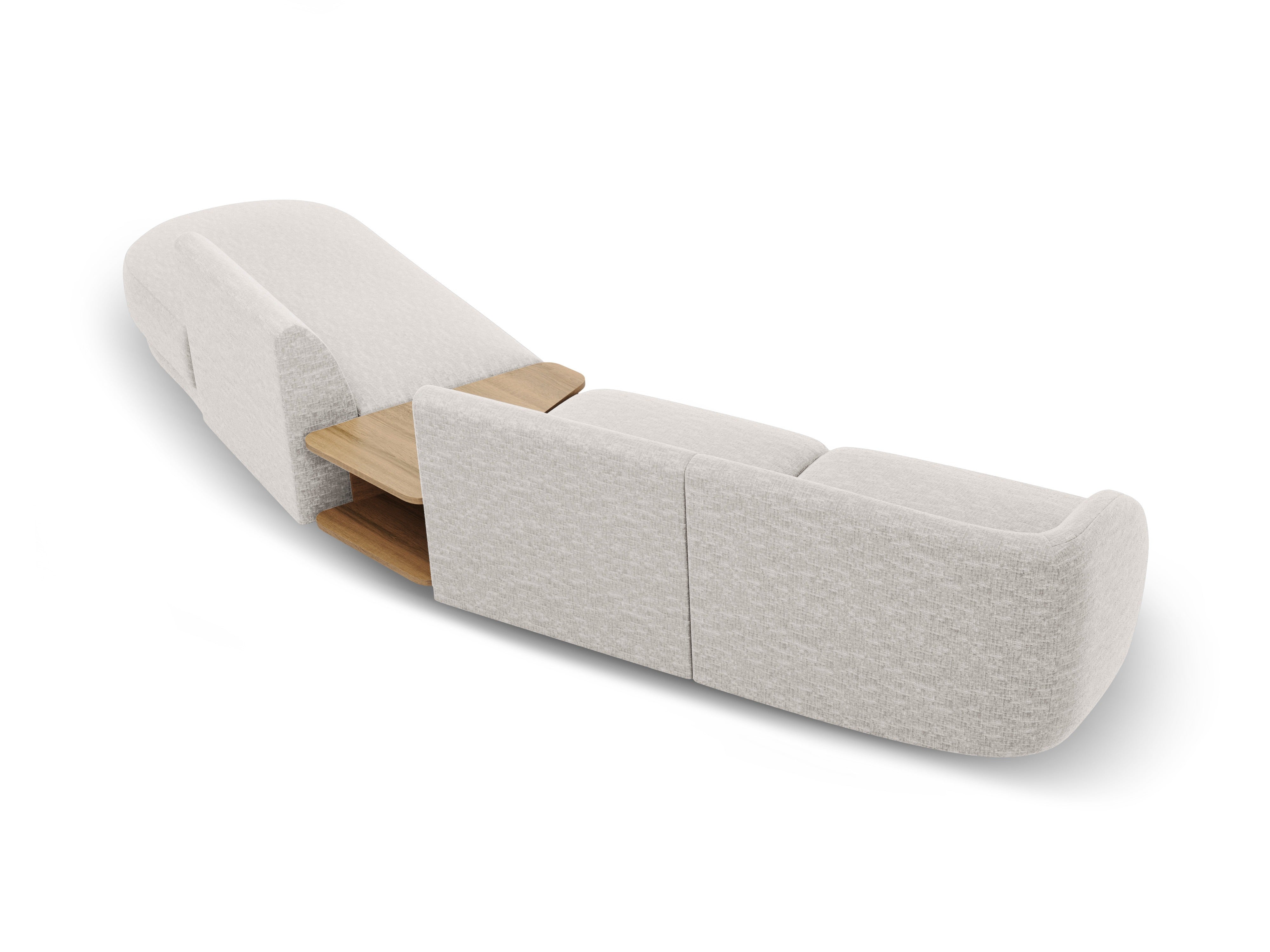 Modulaire bank met rechtszijdige armleuning en tafel voor 4 personen MILEY lichtgrijs chenille zijdeachtig