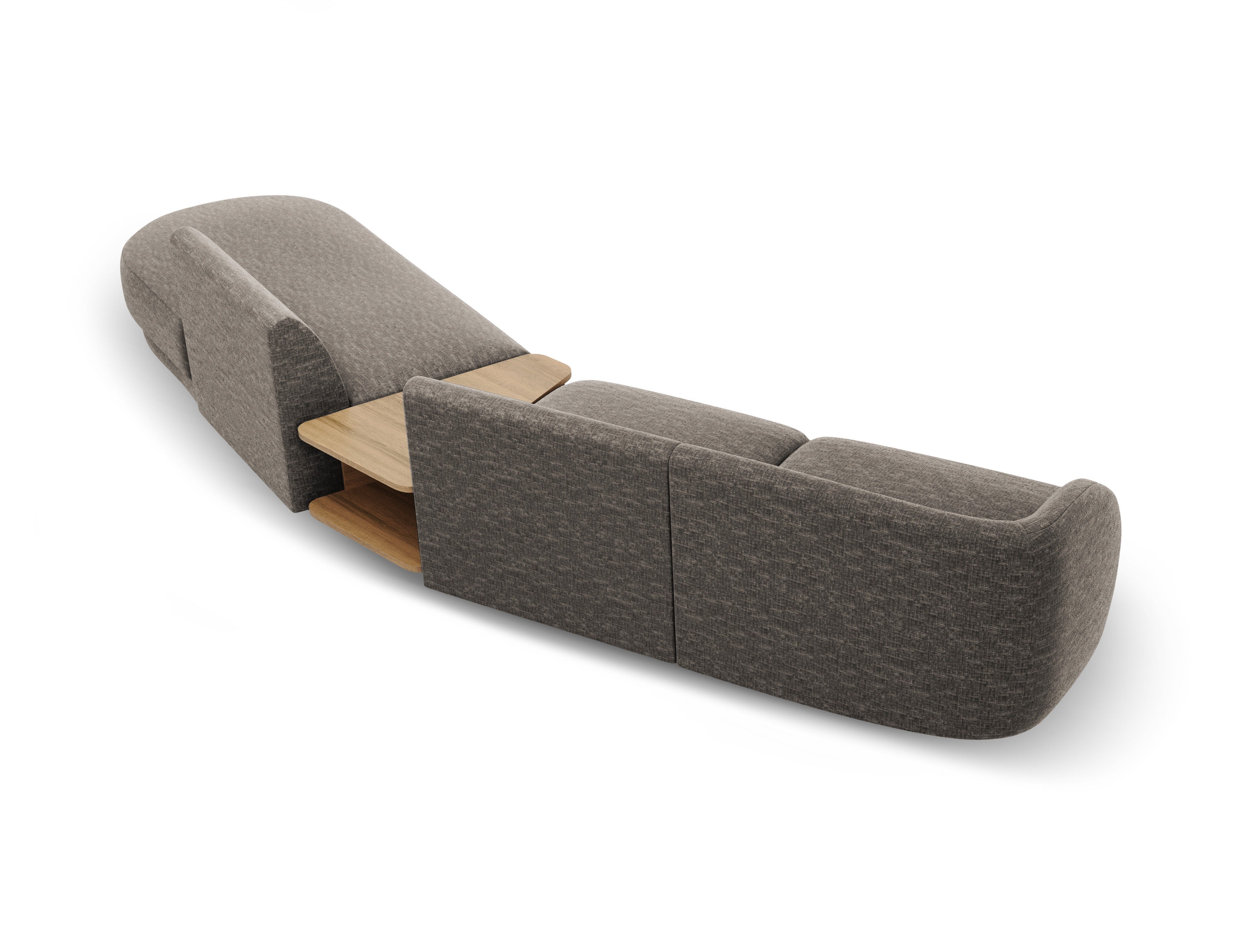 Modulaire bank met rechtszijdige armleuning en tafel voor 4 personen MILEY grijs chenille zijdeachtig