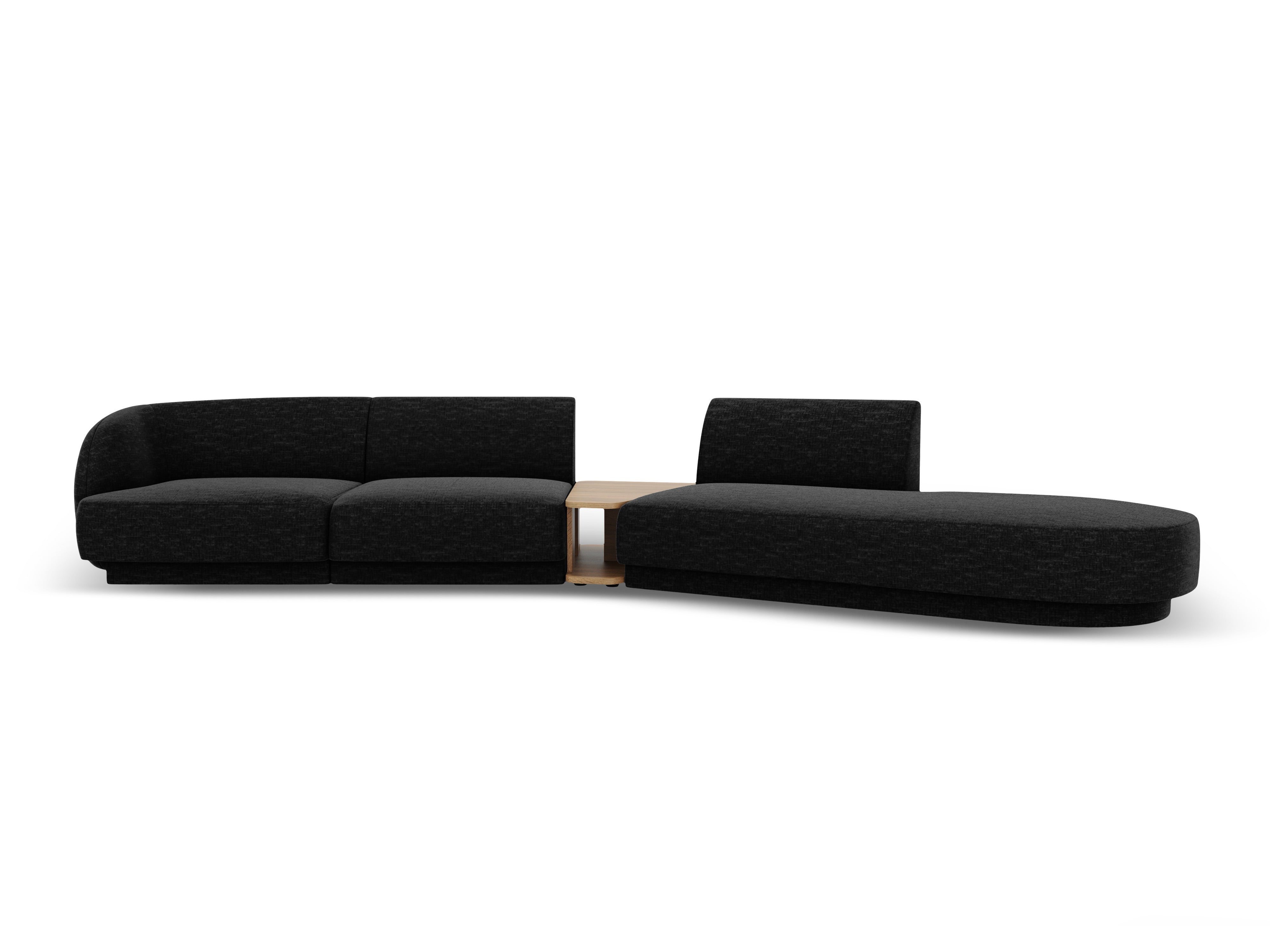 Modulares Sofa mit Tisch, 4-Sitzer, rechtsseitig, MILEY, schwarzer Chenille, seidig