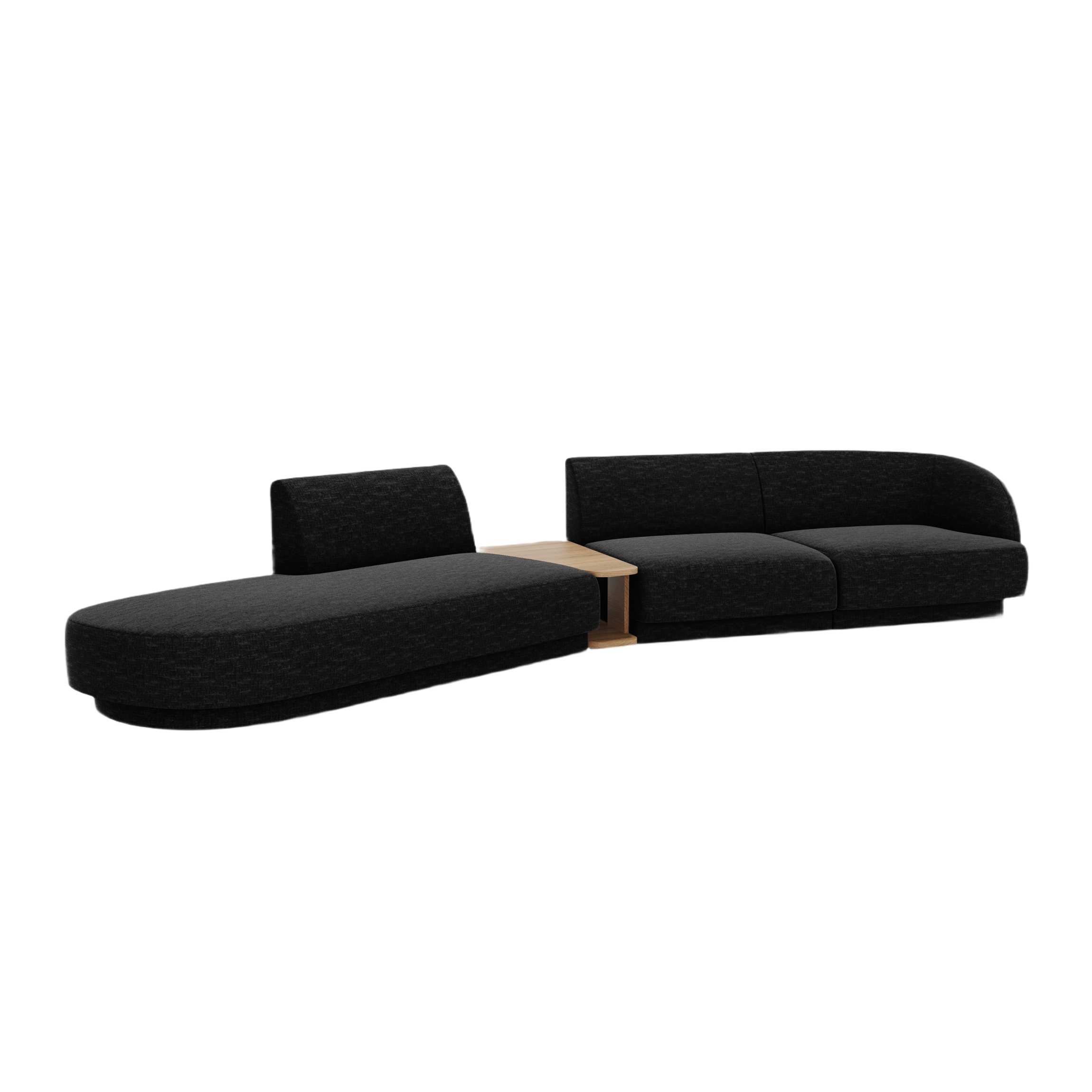 Left-facing modular sofa with table for 4 people MILEY black chenille silky