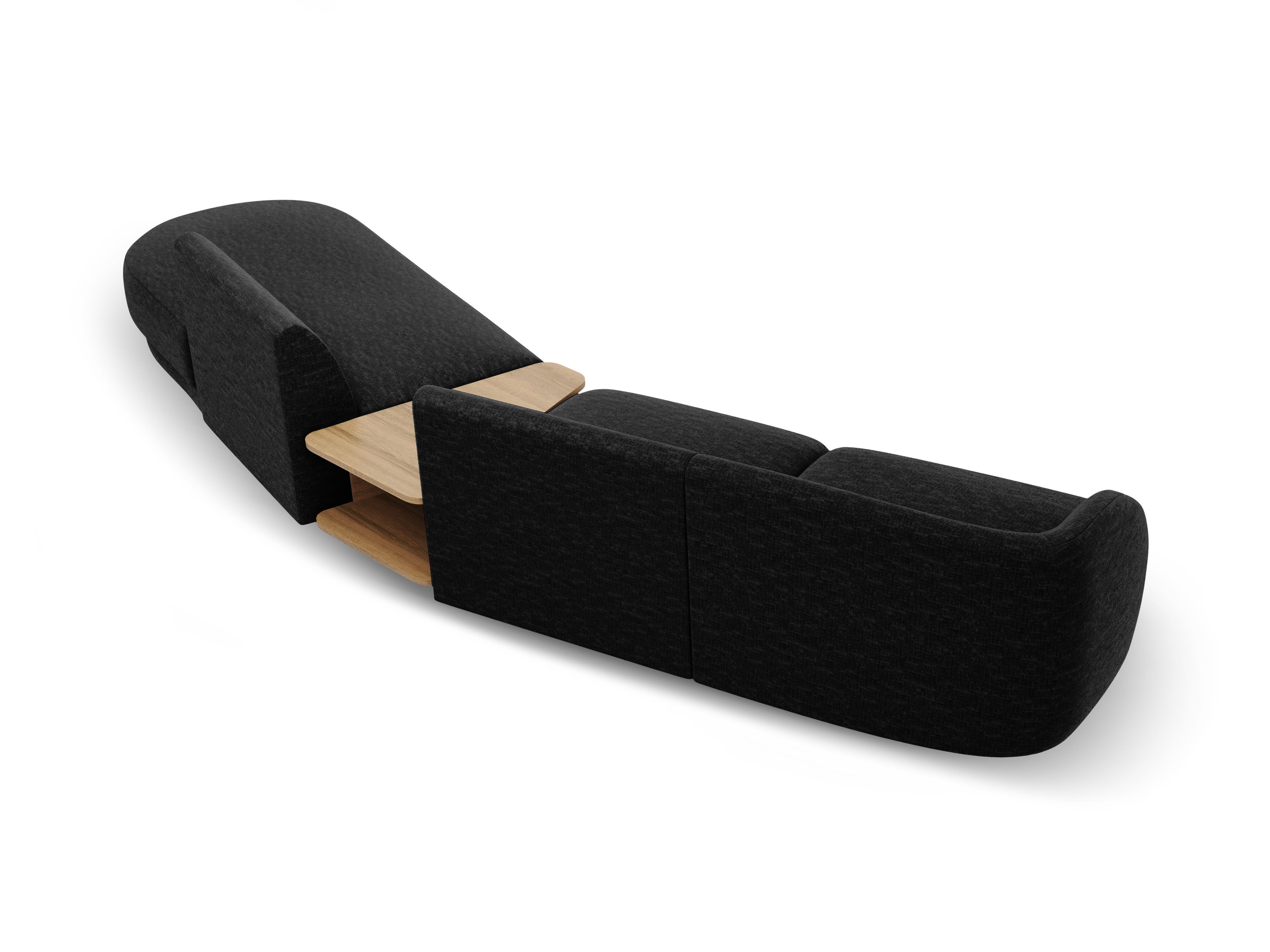 Modulares Sofa mit Tisch, 4-Sitzer, rechtsseitig, MILEY, schwarzer Chenille, seidig