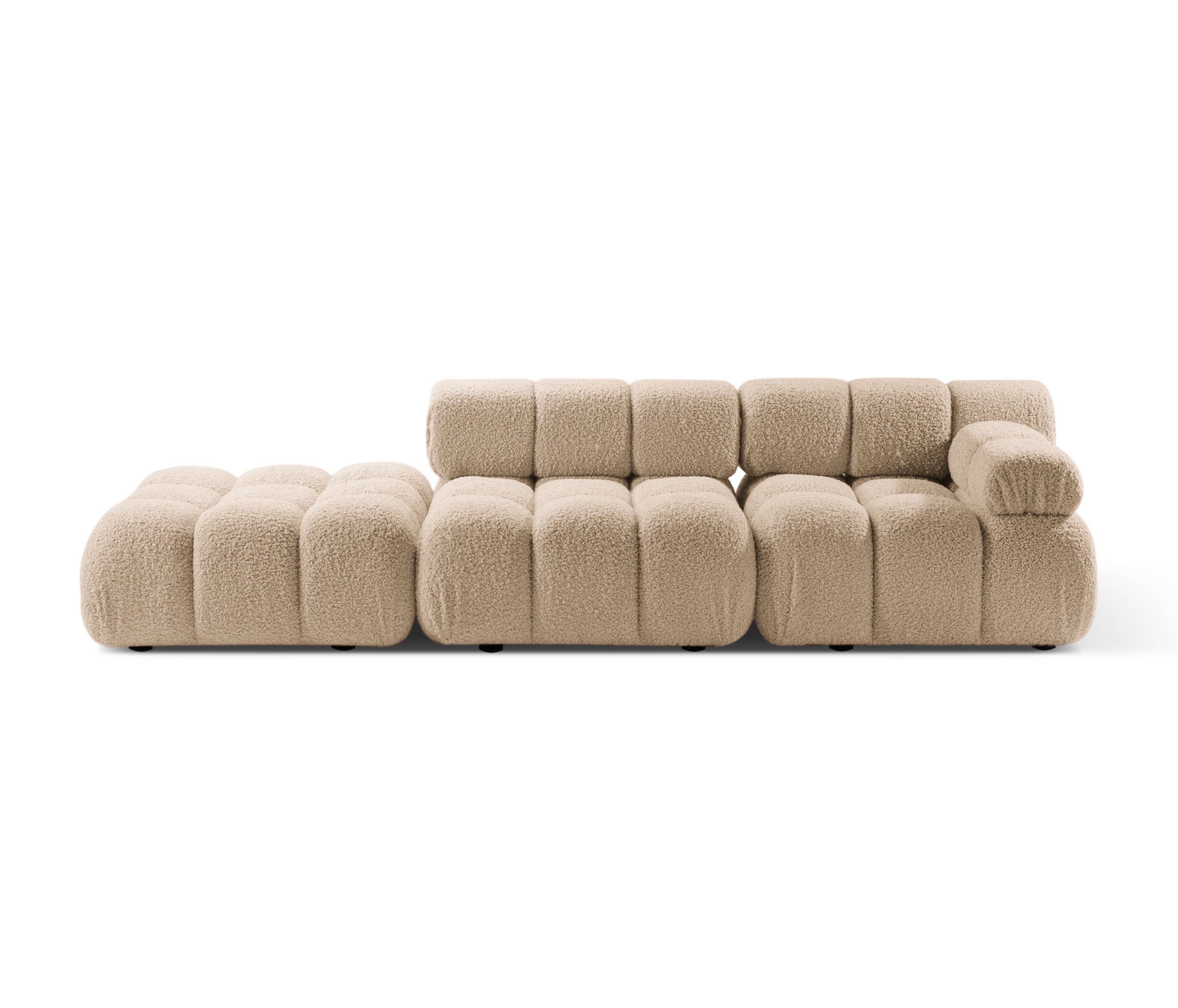 Modulaire open linker BELLIS bank in zandkleurige boucle